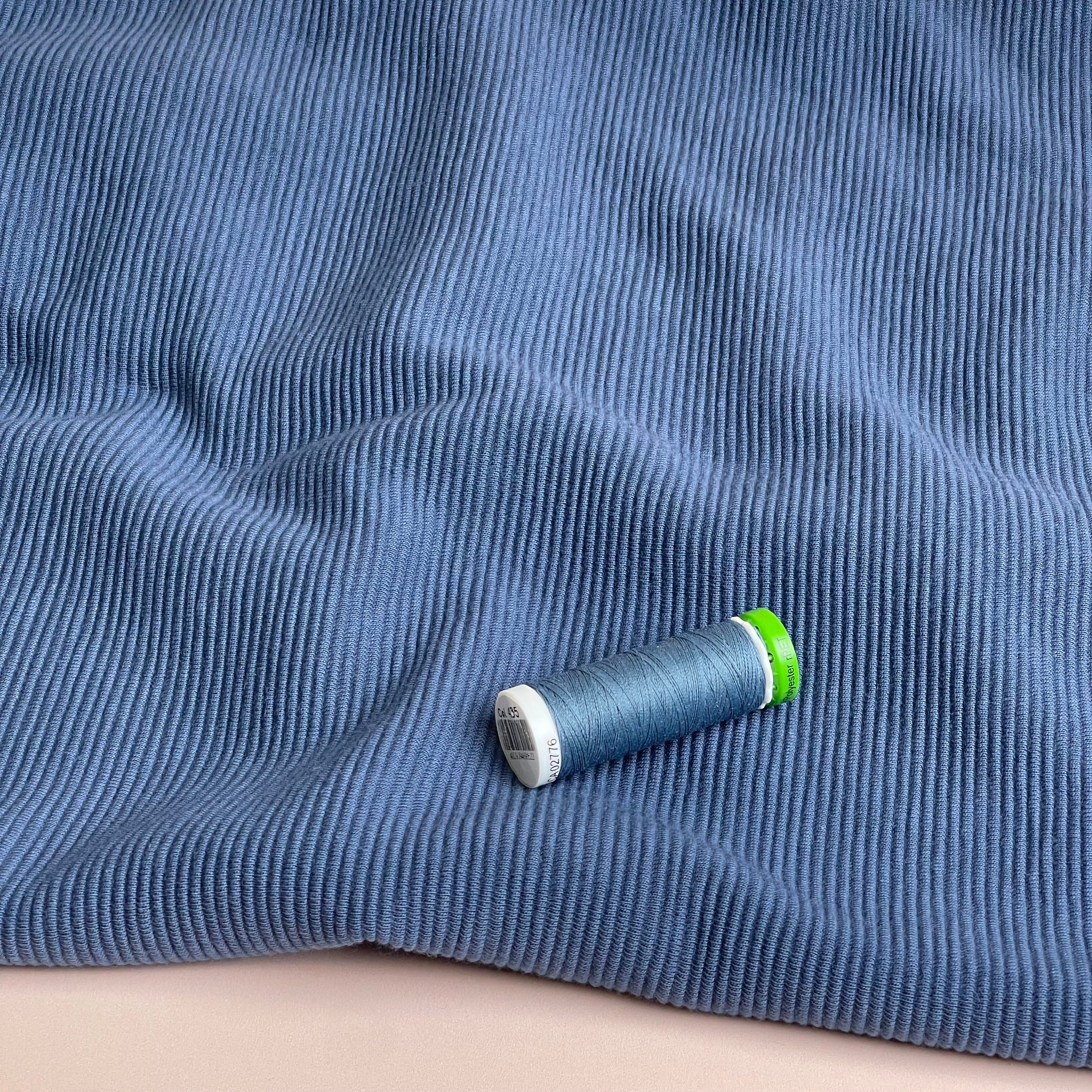 Ottoman Cotton Ribbed Knit in Denim Blue