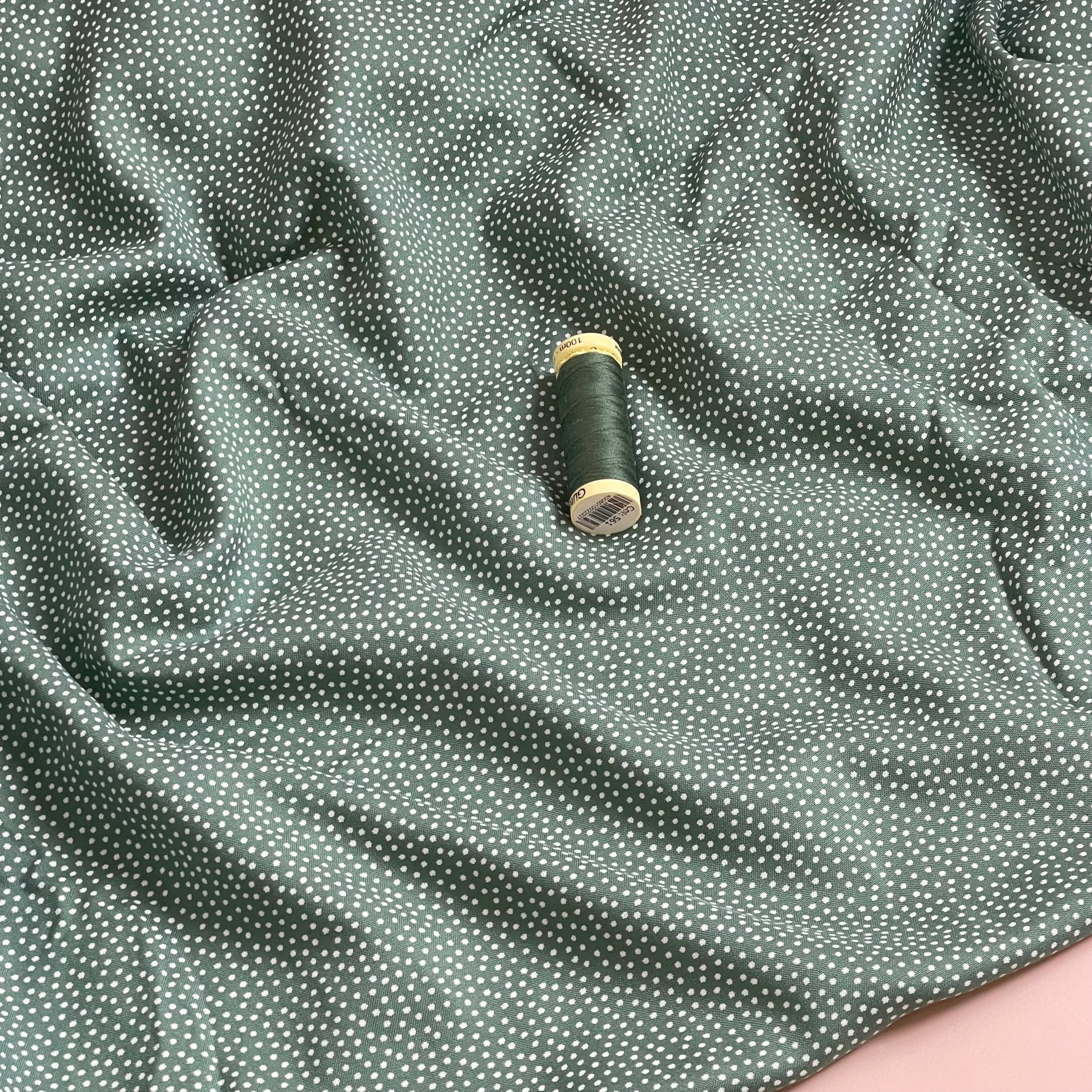 Ex-Designer Deadstock - Scattered Spots on Sage Green Viscose Fabric
