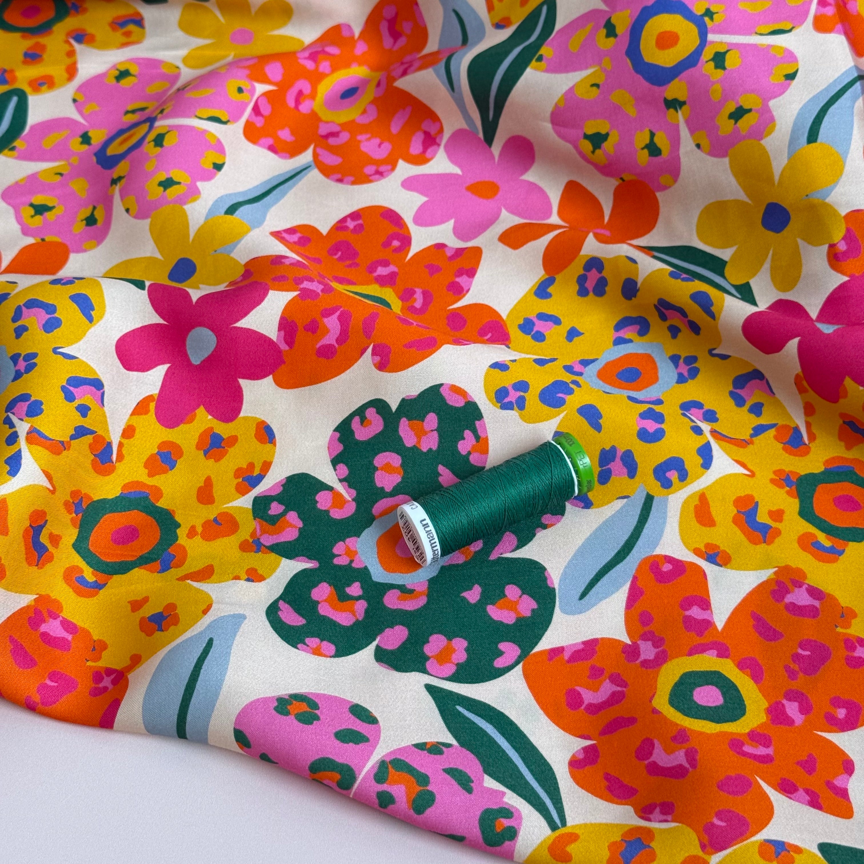 Leopard Blooms Lyocell Sateen Fabric