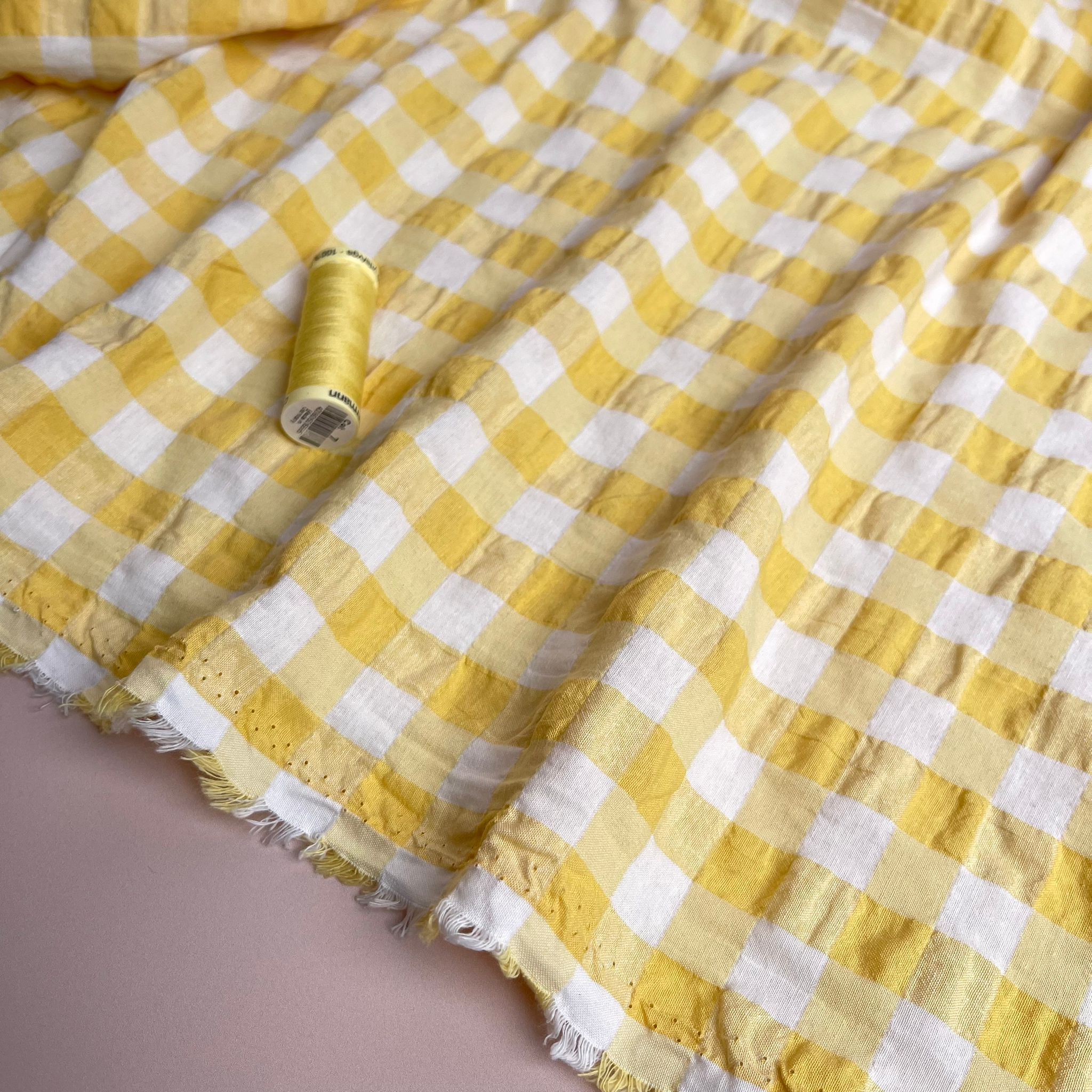 Ex-Designer Sunshine Gingham Cotton Viscose Seersucker Fabric