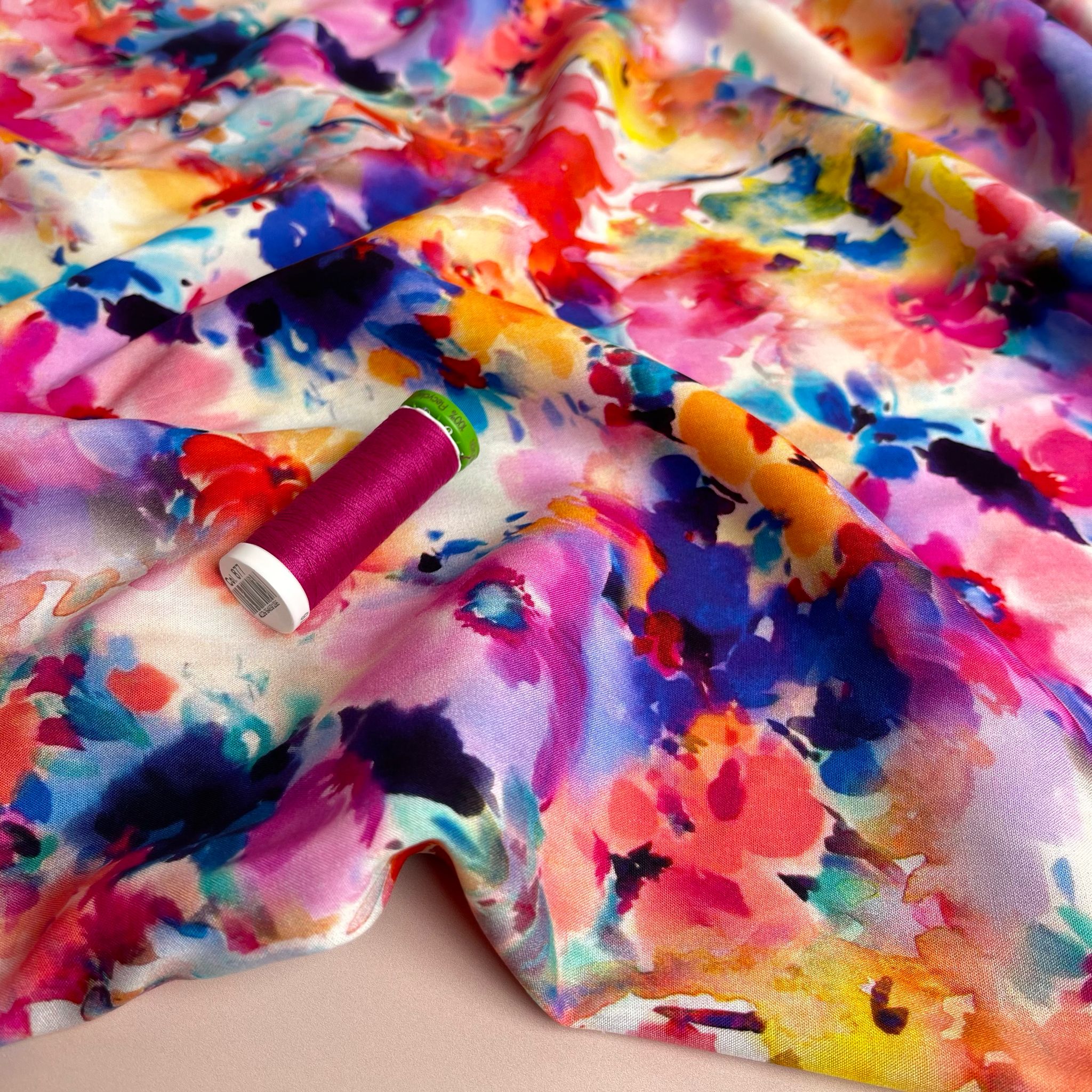 Vibrant Inky Florals Viscose Fabric