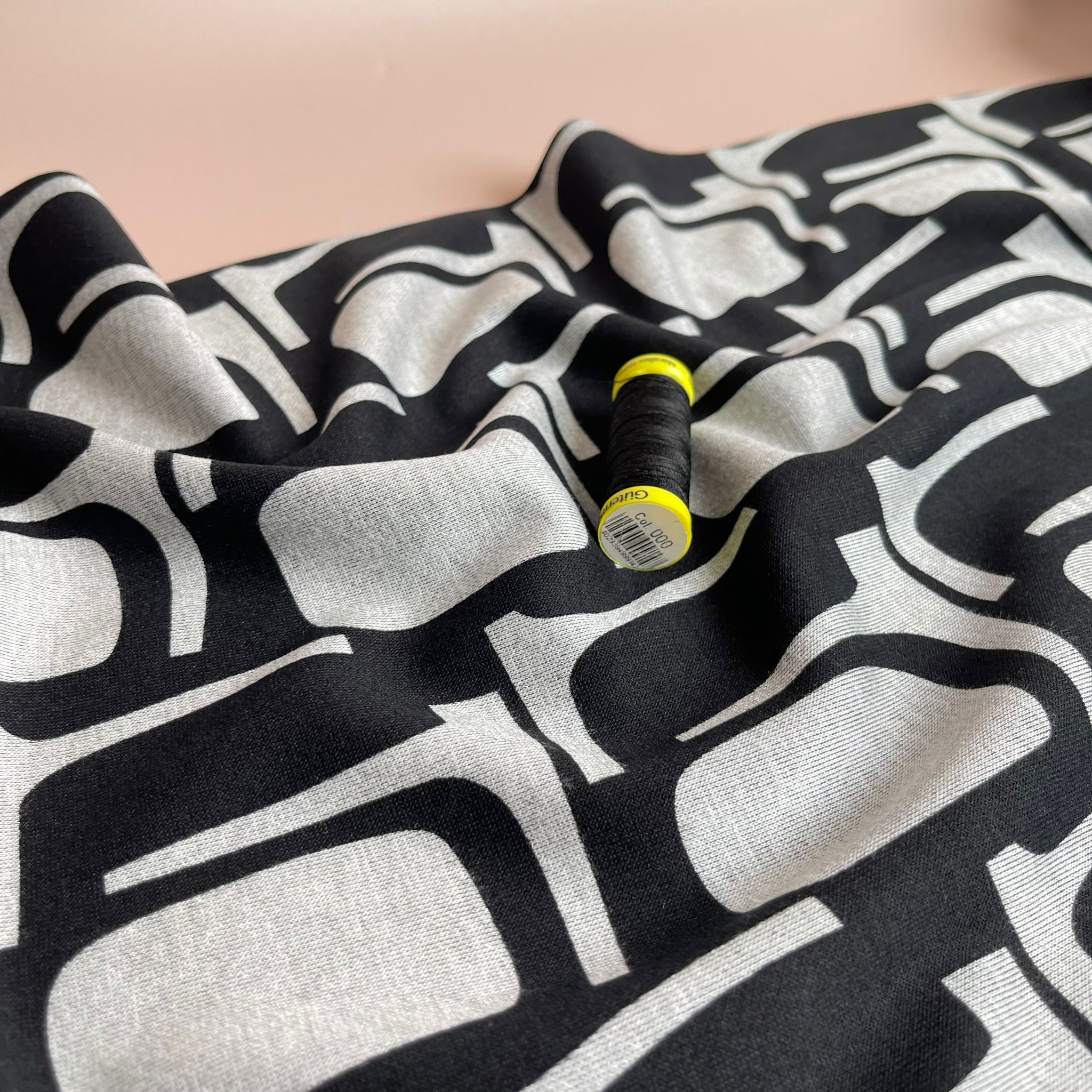 Abstract Shapes in Grey Soft Ponte Interlock Jersey Fabric