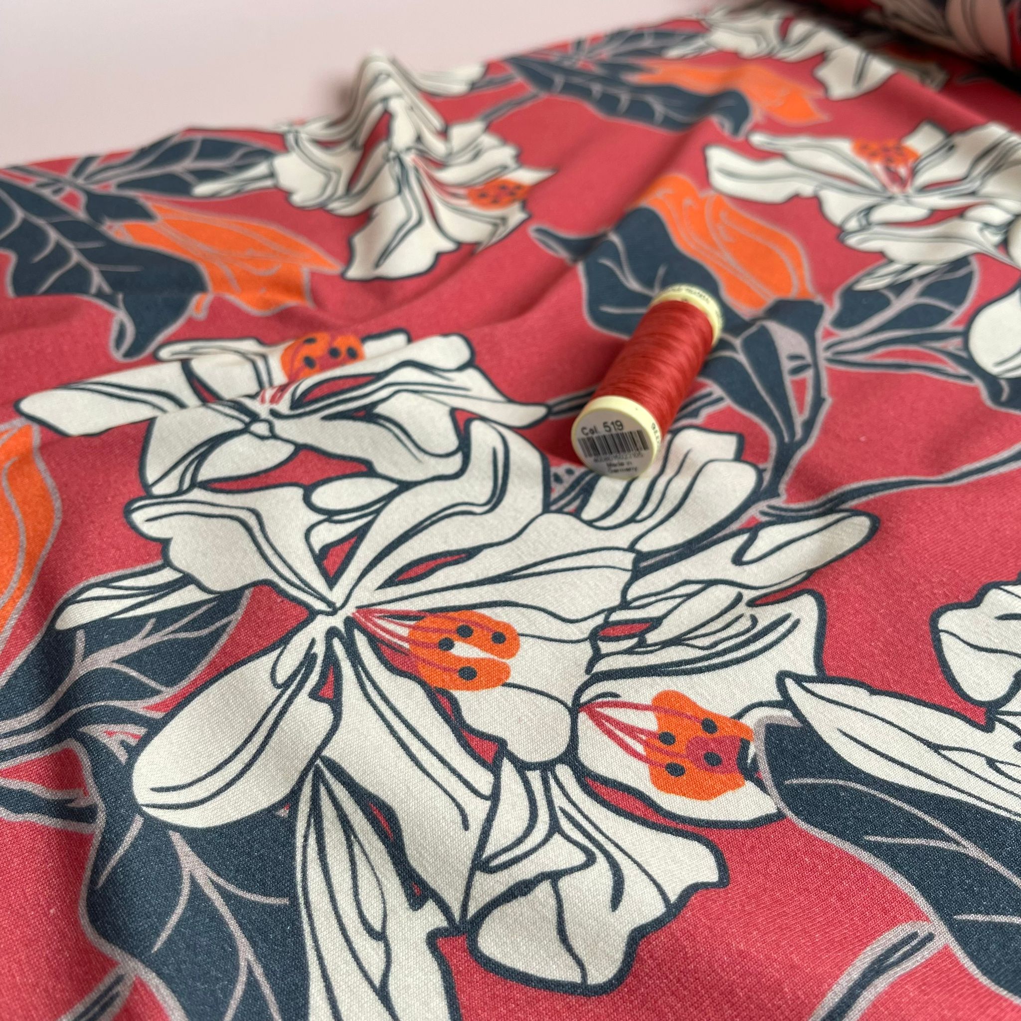 REMNANT 0.44 Metre (plus free sectin with hole) - Danish Design - Graphic Lilies Cotton Jersey Fabric