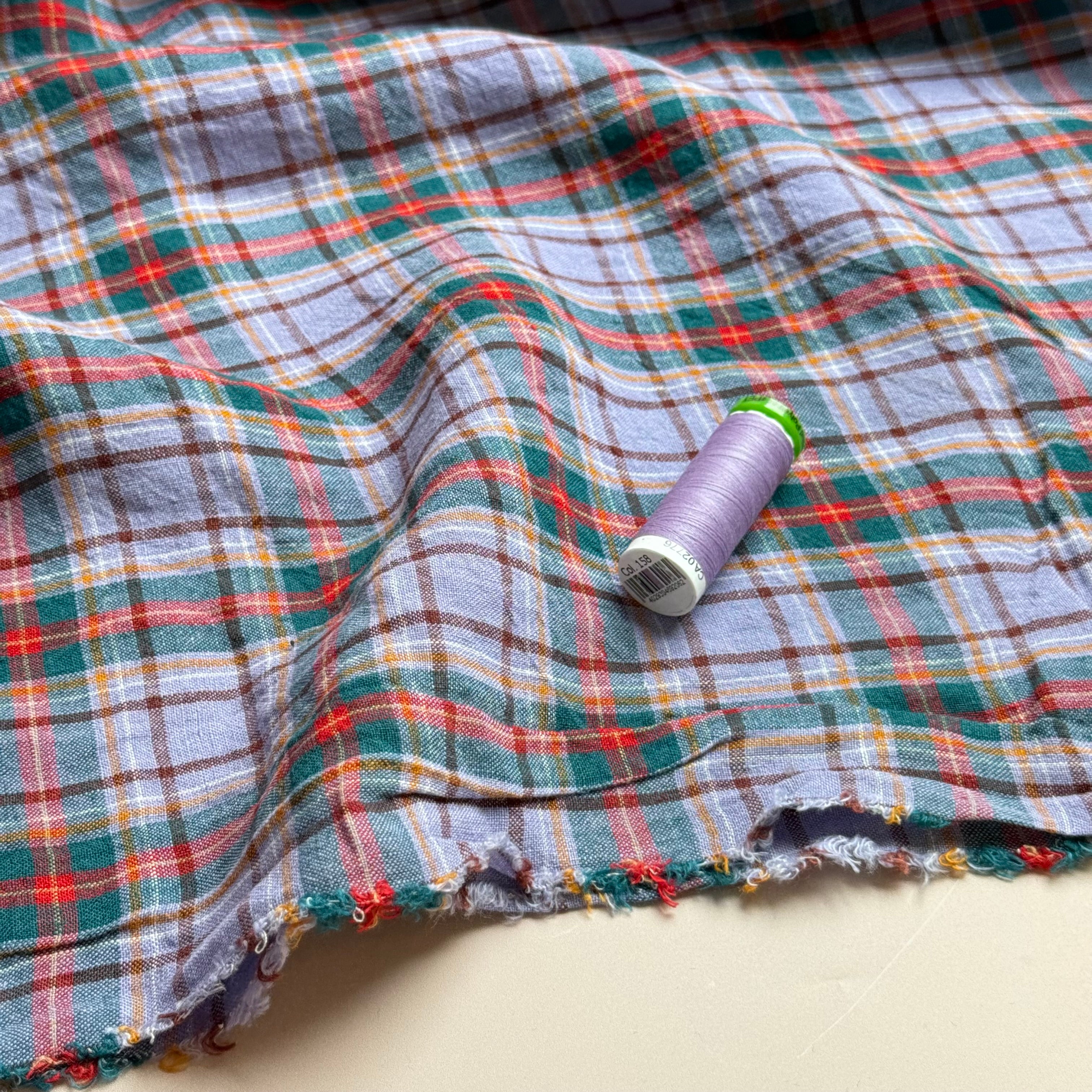 Ex-Designer Deadstock - Yarn Dyed Pure Check in Lilac & Green