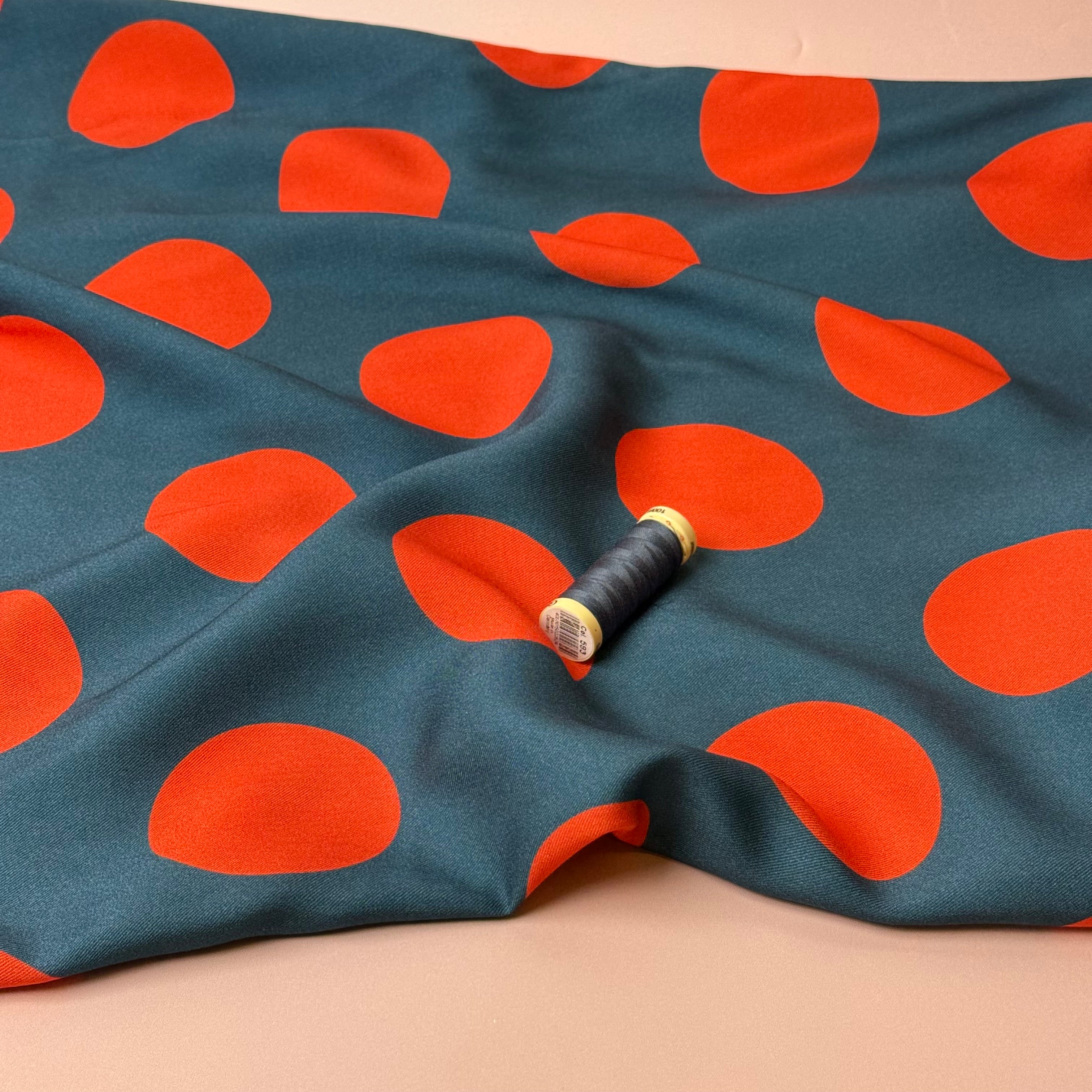 Light & Lush - Large Polka Dots in Orange Viscose Twill Fabric
