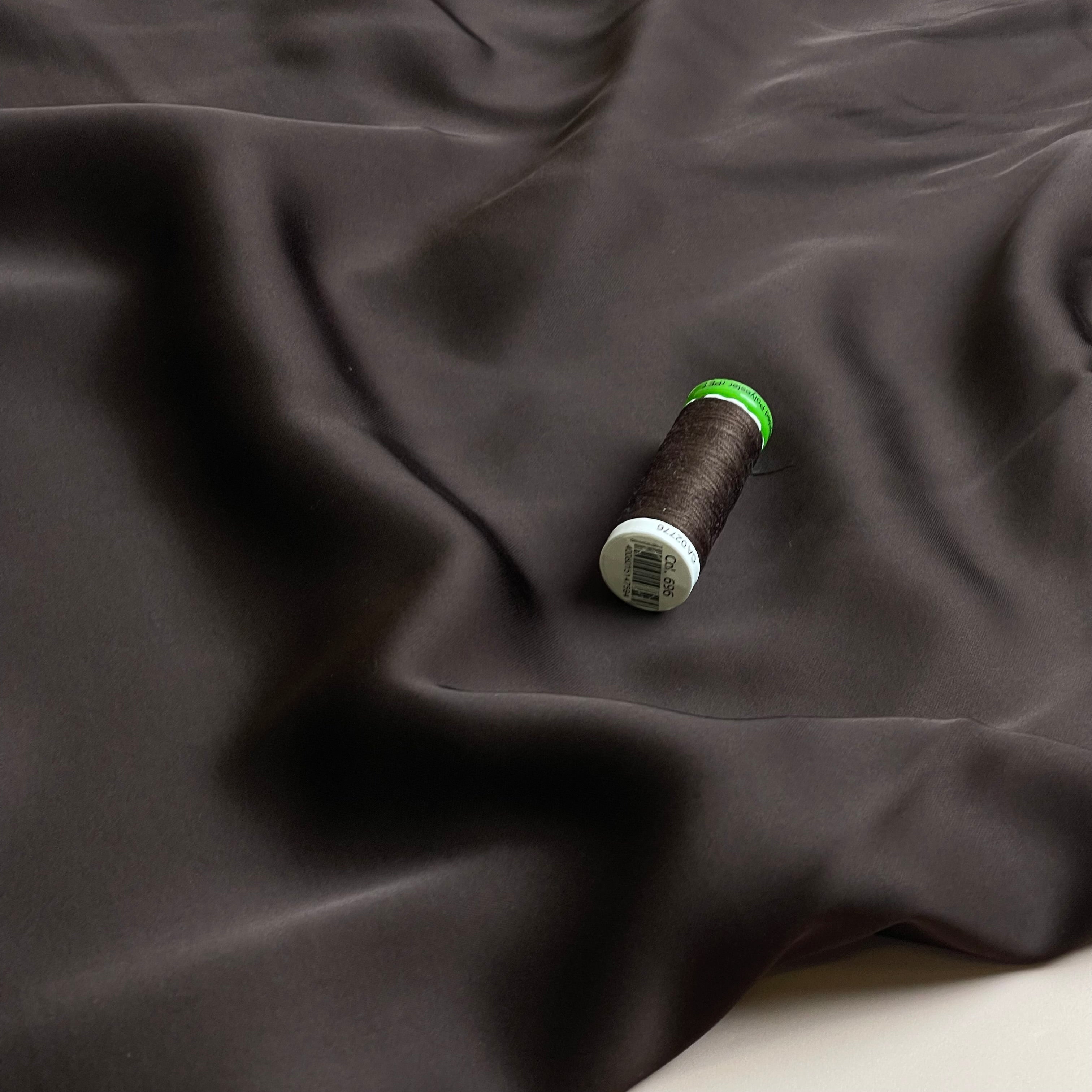Dark Brown Solid Viscose Sateen Fabric
