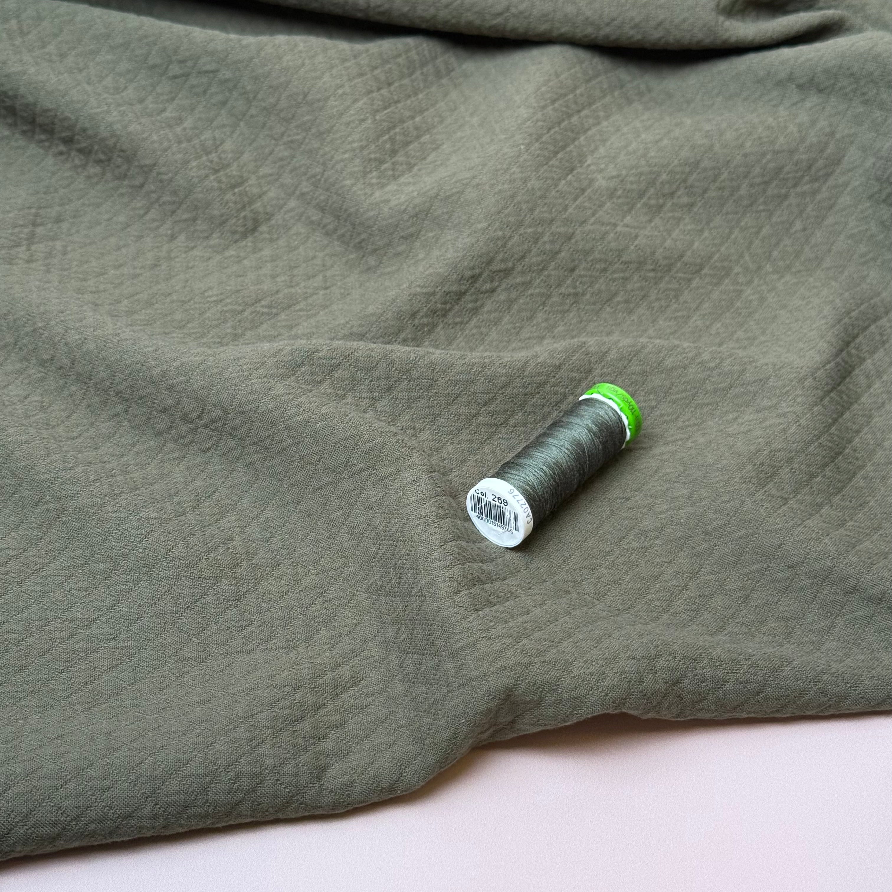 Olive Green Plain Cotton Diamond Jacquard Fabric