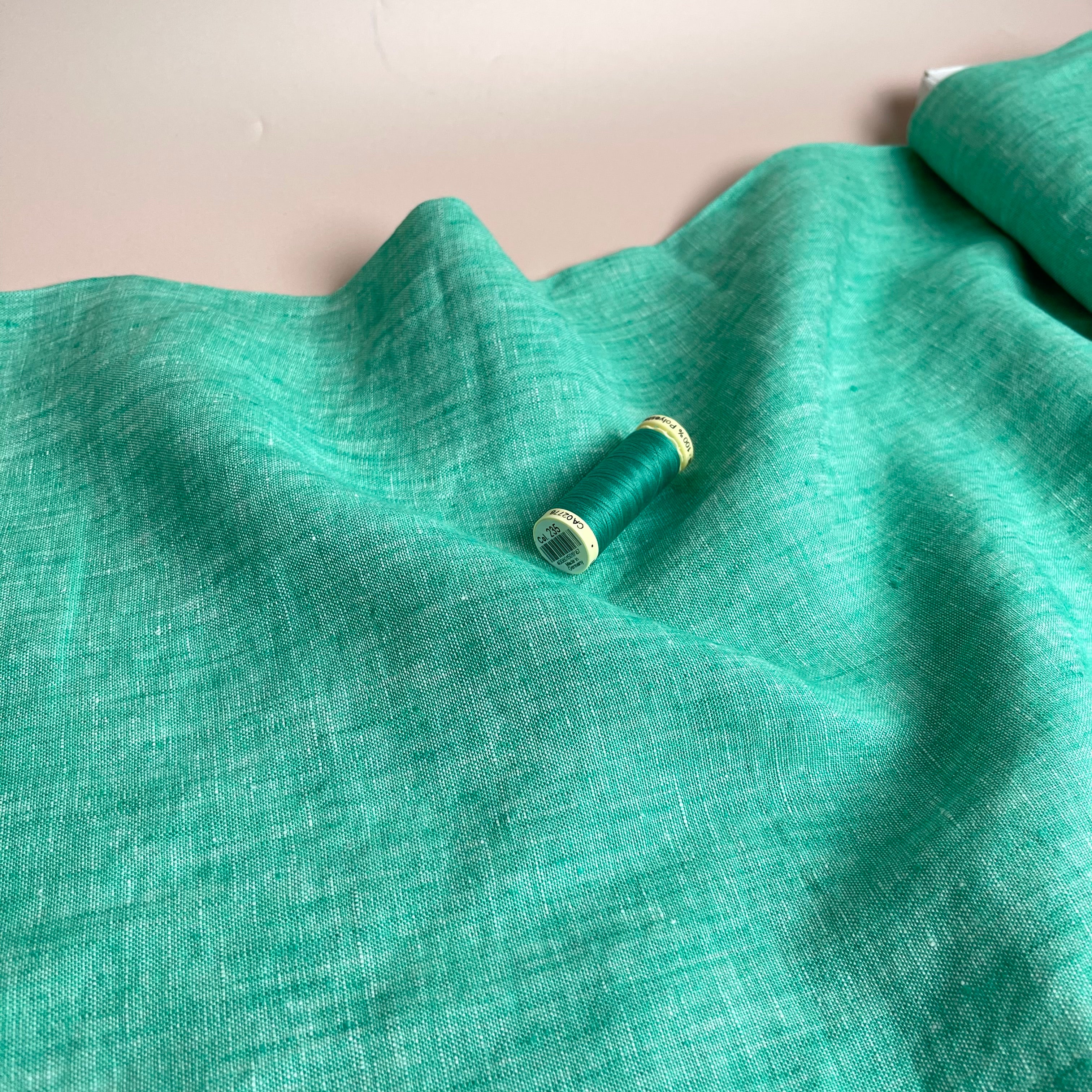 Yarn Dyed Pure Linen Fabric in Aqua Green