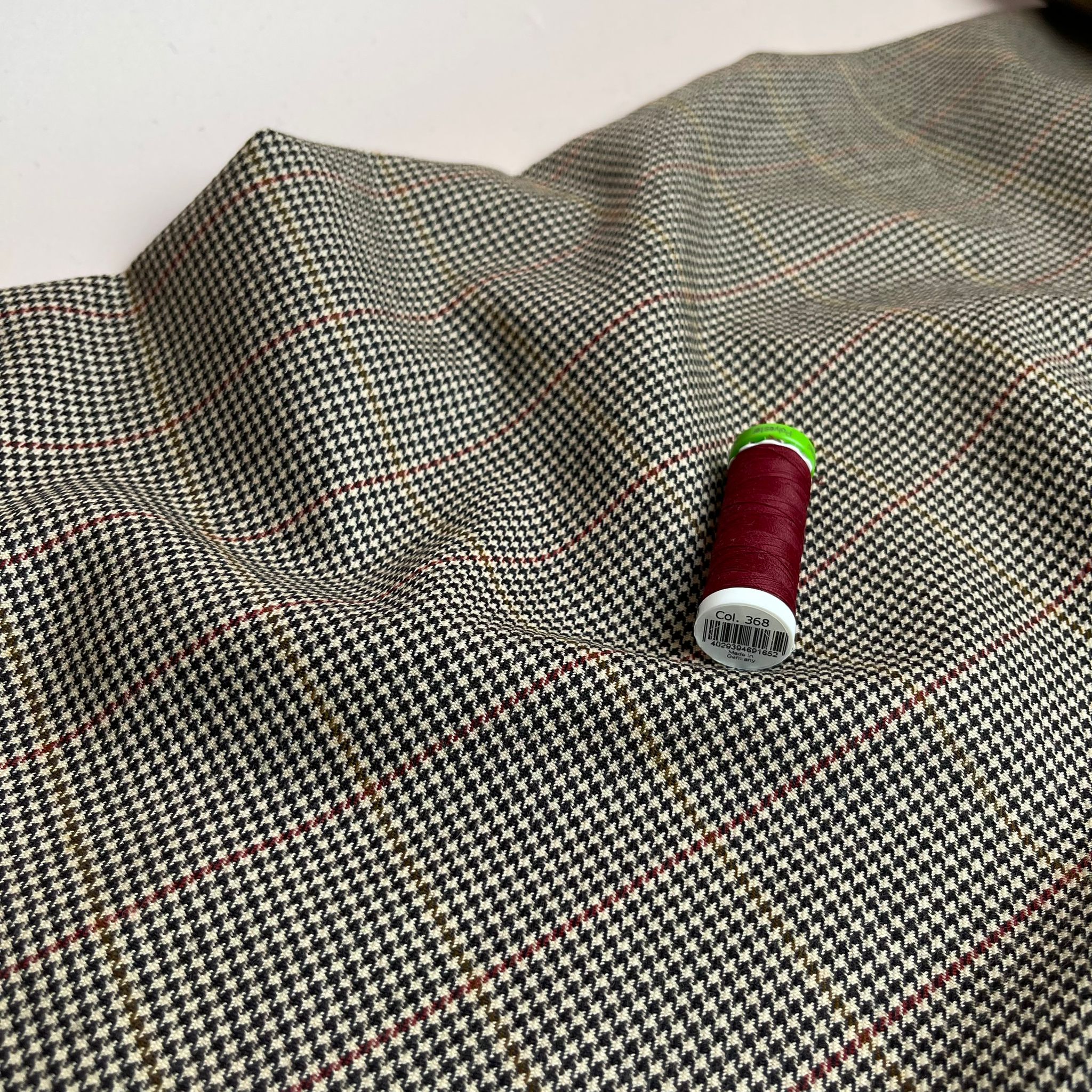 Deadstock Pure Wool Puppytooth Check Suiting Fabric