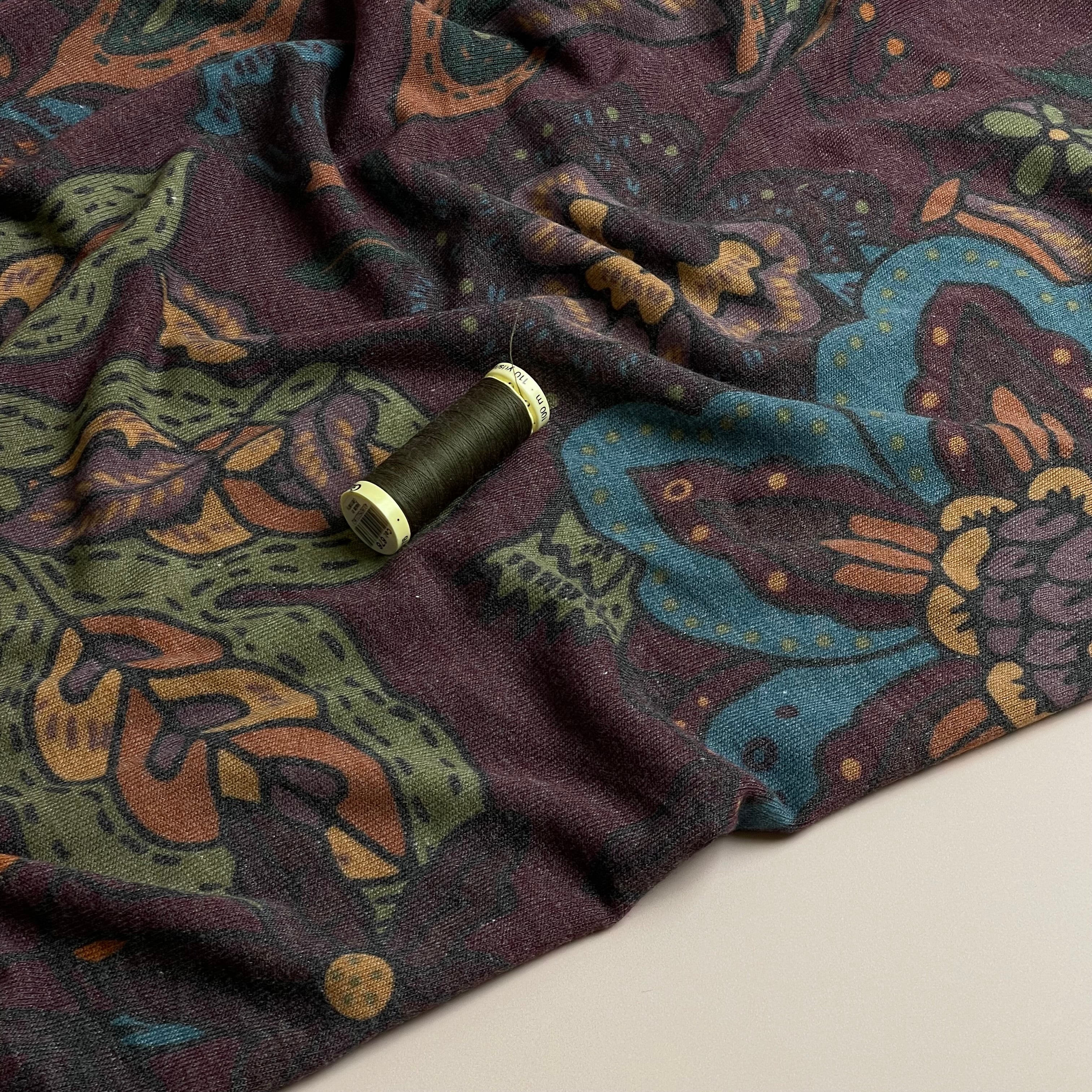 Autumn Flowers Mahogany Light Viscose Blend Knit