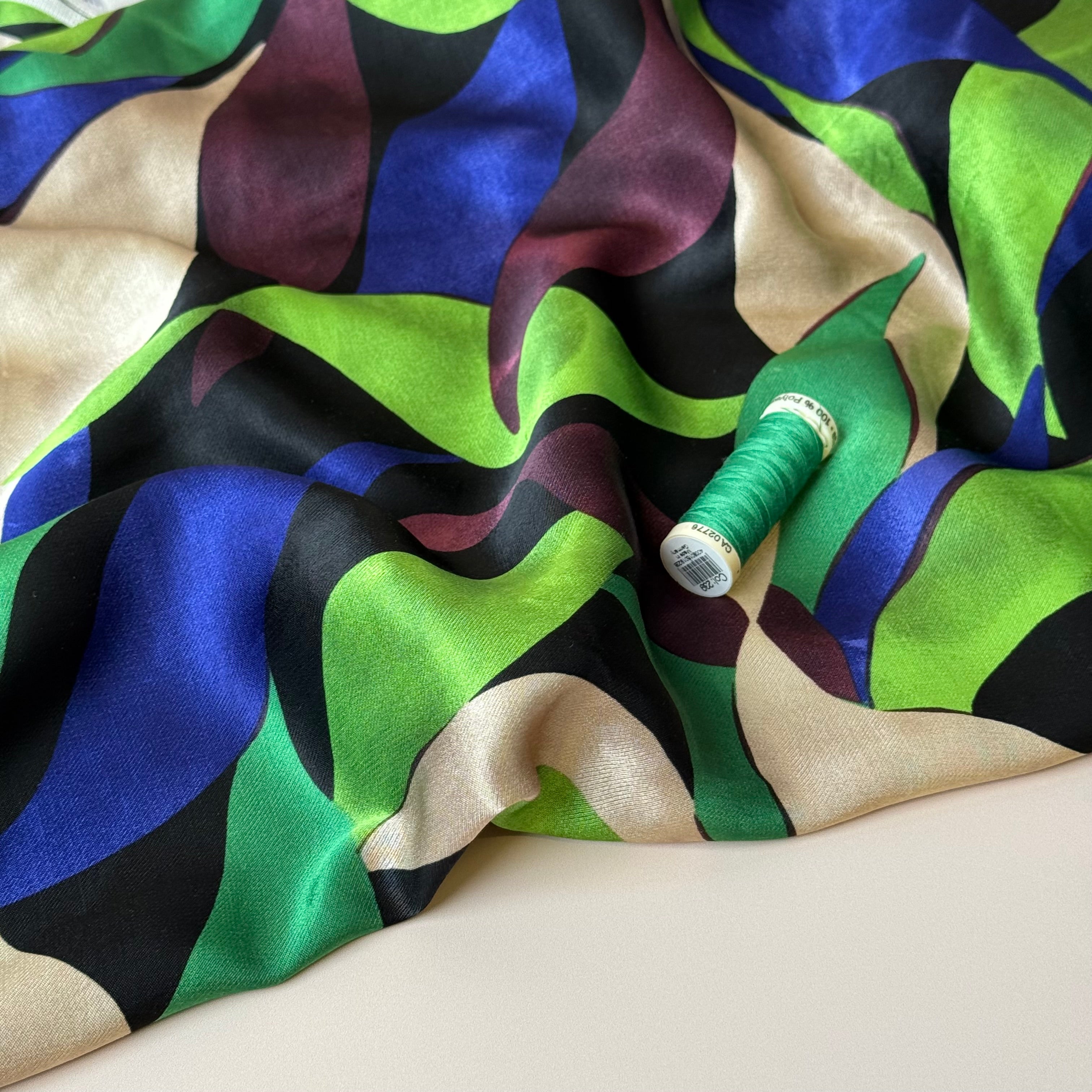 Leaves Royal Spun Viscose Sateen Fabric