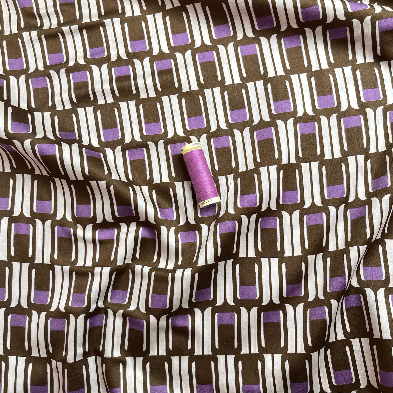 Deadstock Brown and Purple Geo Cotton Sateen Fabric