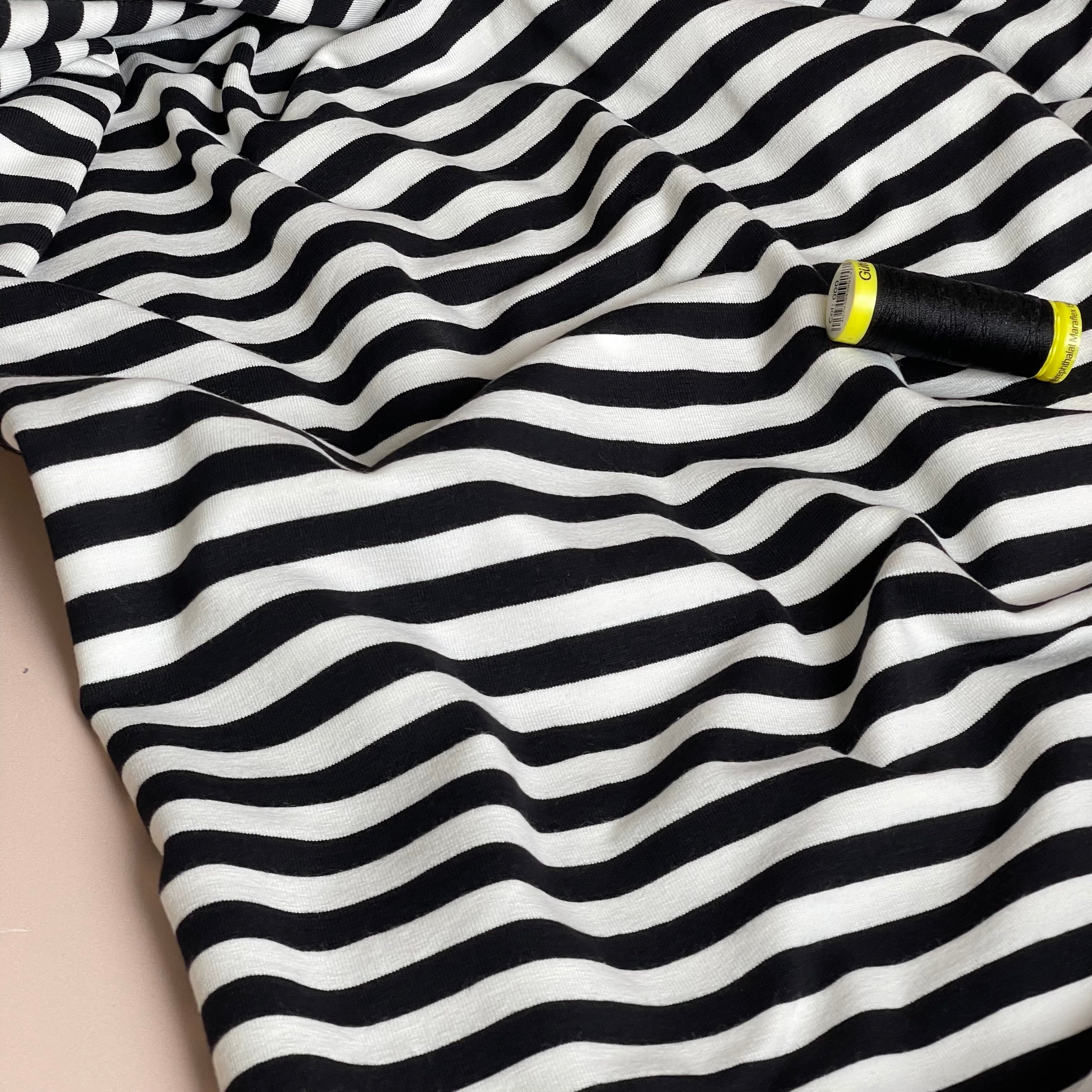 Yarn Dyed Black Breton Stripe Cotton Jersey Fabric