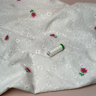 Embroidered Asters White Cotton Voile Fabric
