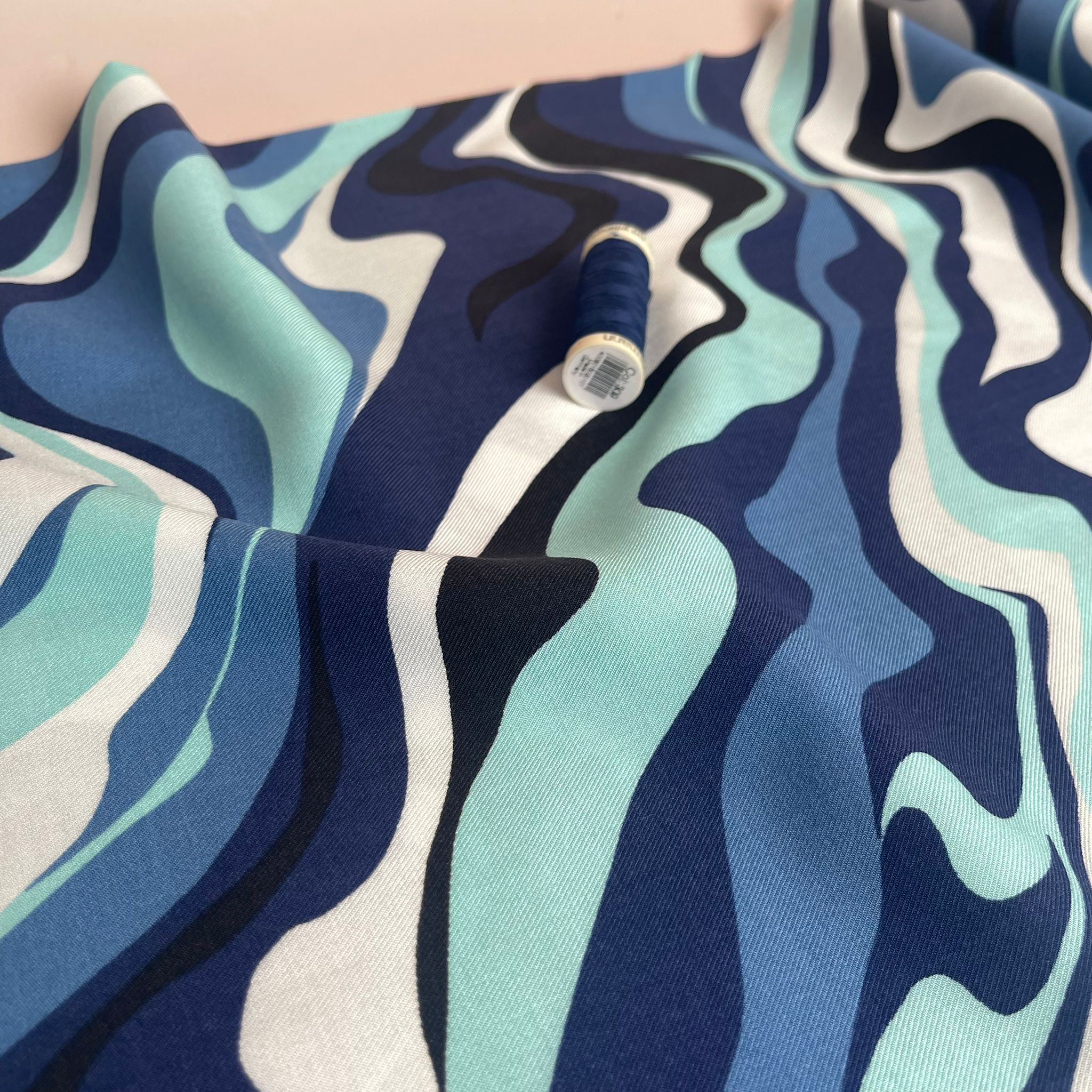 Blue Waves Viscose Twill Fabric