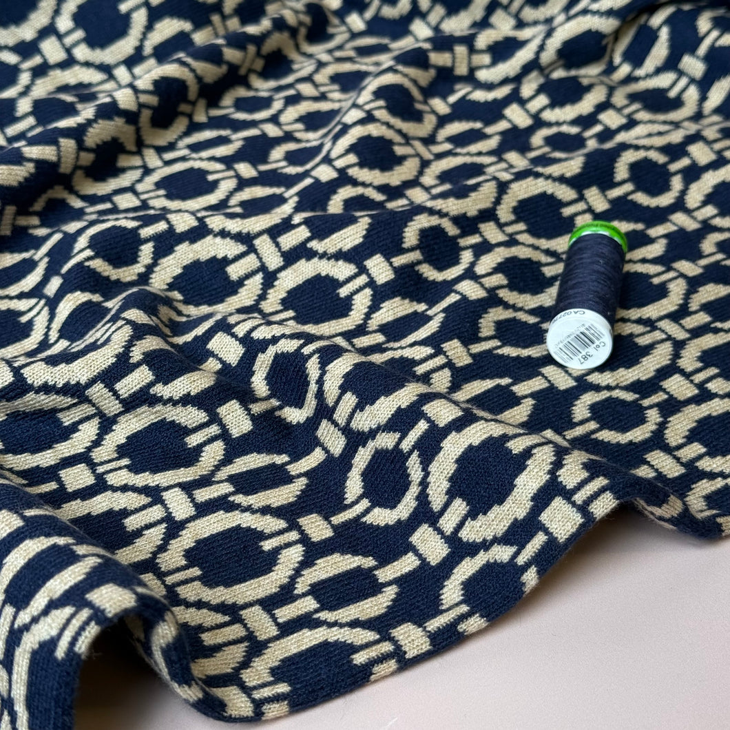 Chain Loops Yarn Dyed Viscose Blend Jacquard Knit in Navy