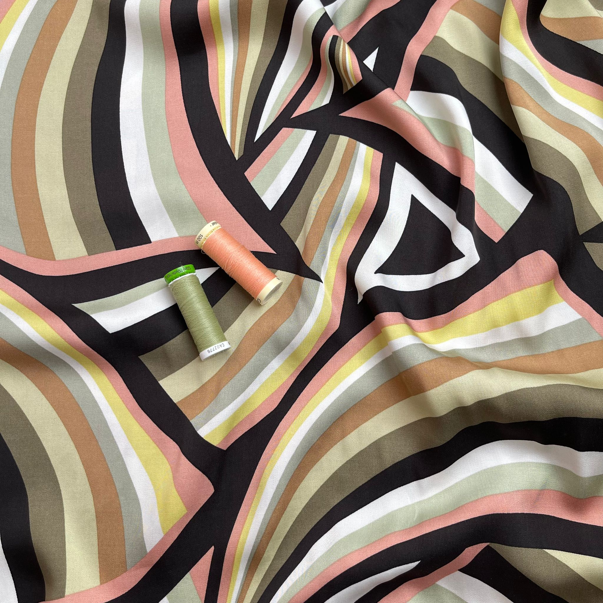 Abstract Rainbows Soft Green Viscose Sateen Fabric