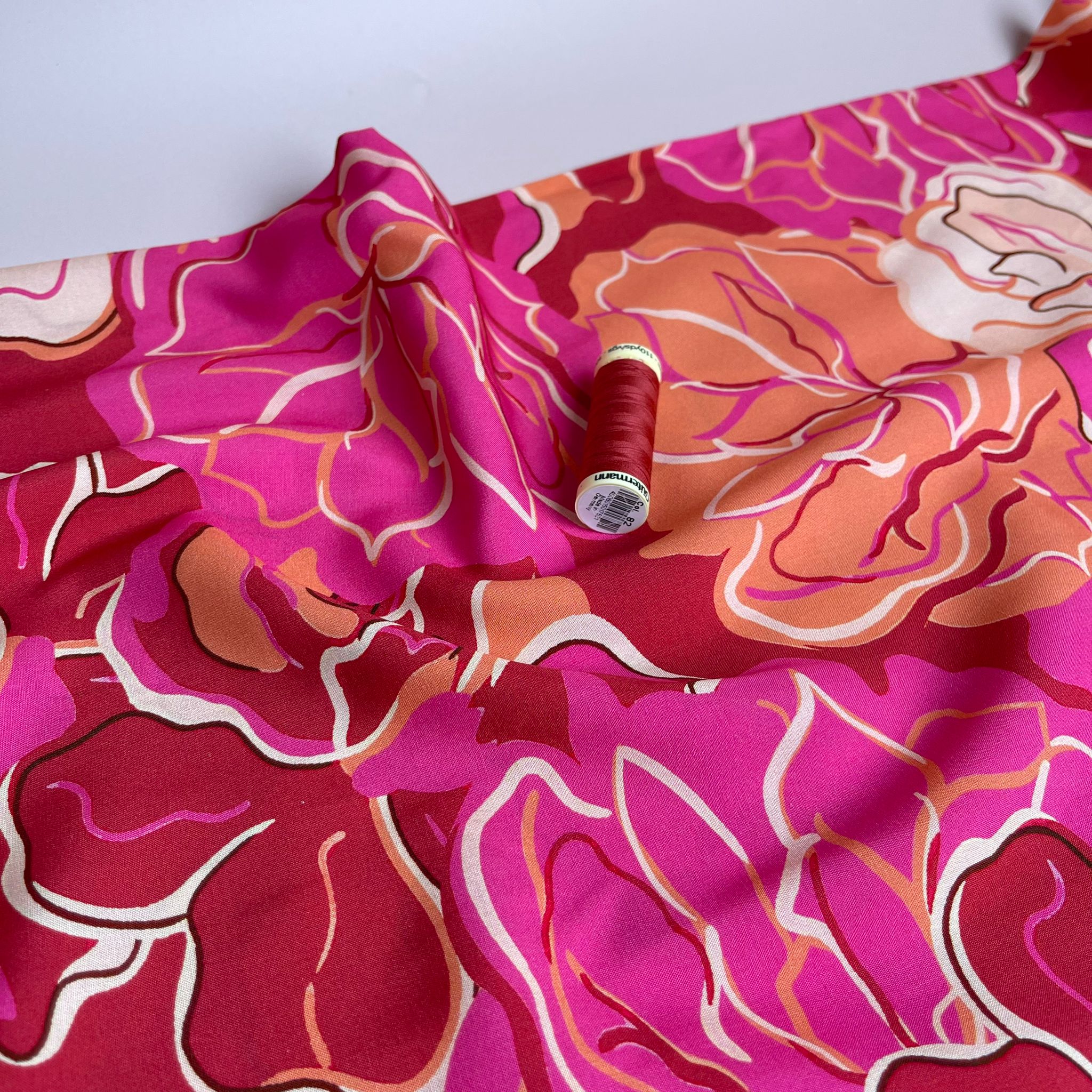 Vibrant Sunset Blooms Viscose Fabric