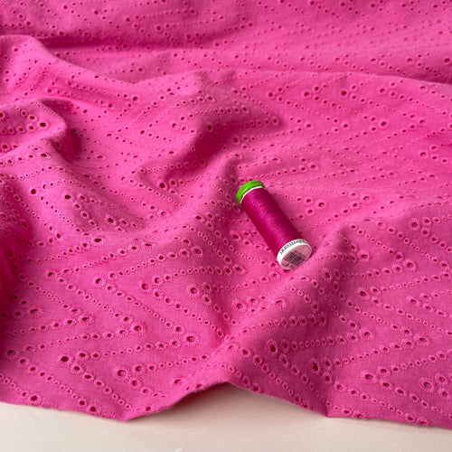 Embroidered Zig-Zags on Fuchsia Cotton Broderie Anglaise Fabric