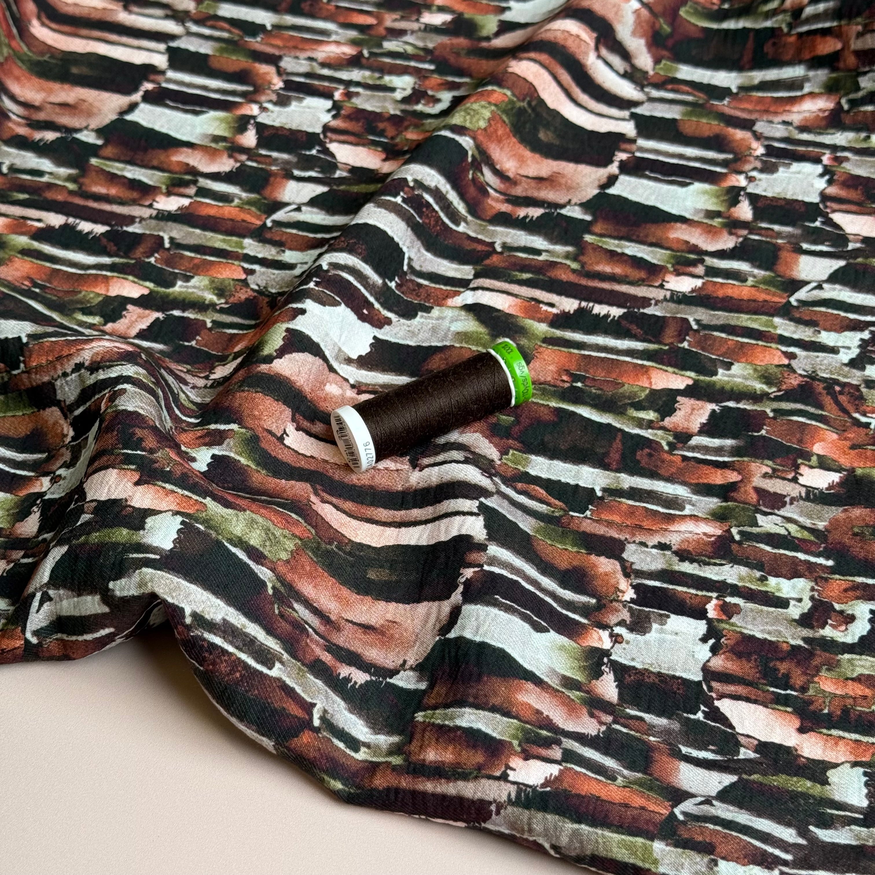 Painterly Rocks Brown Fine Viscose Twill