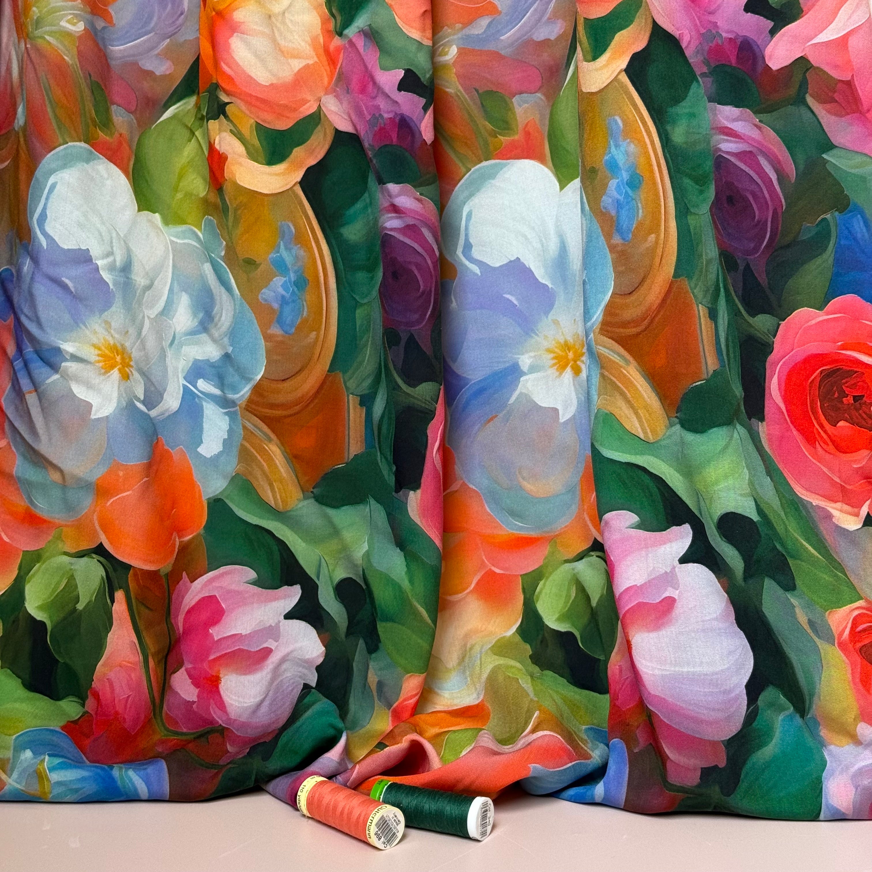 Painted Rose Garden Viscose Fabric