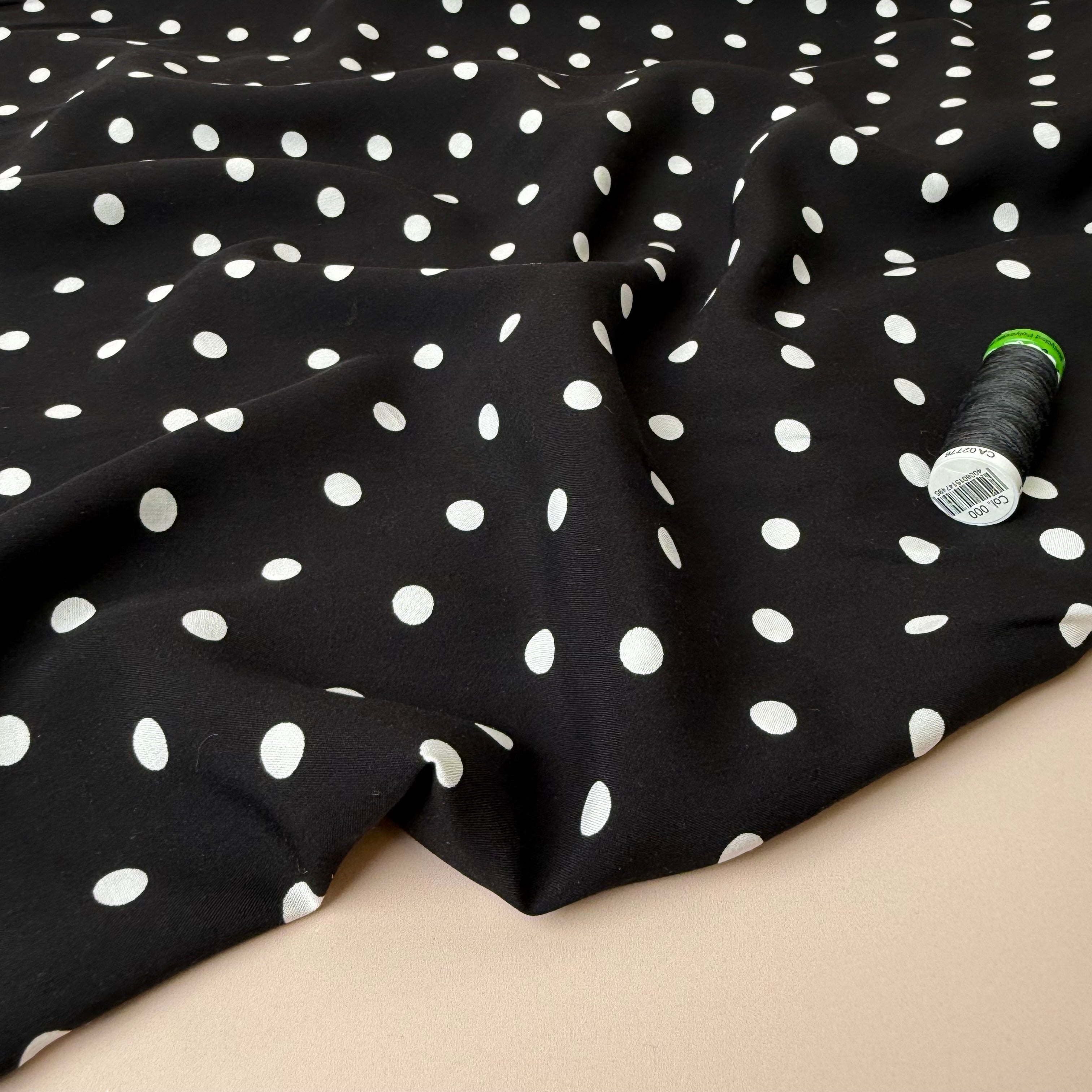 Classic Polka Dot Black Viscose Fabric