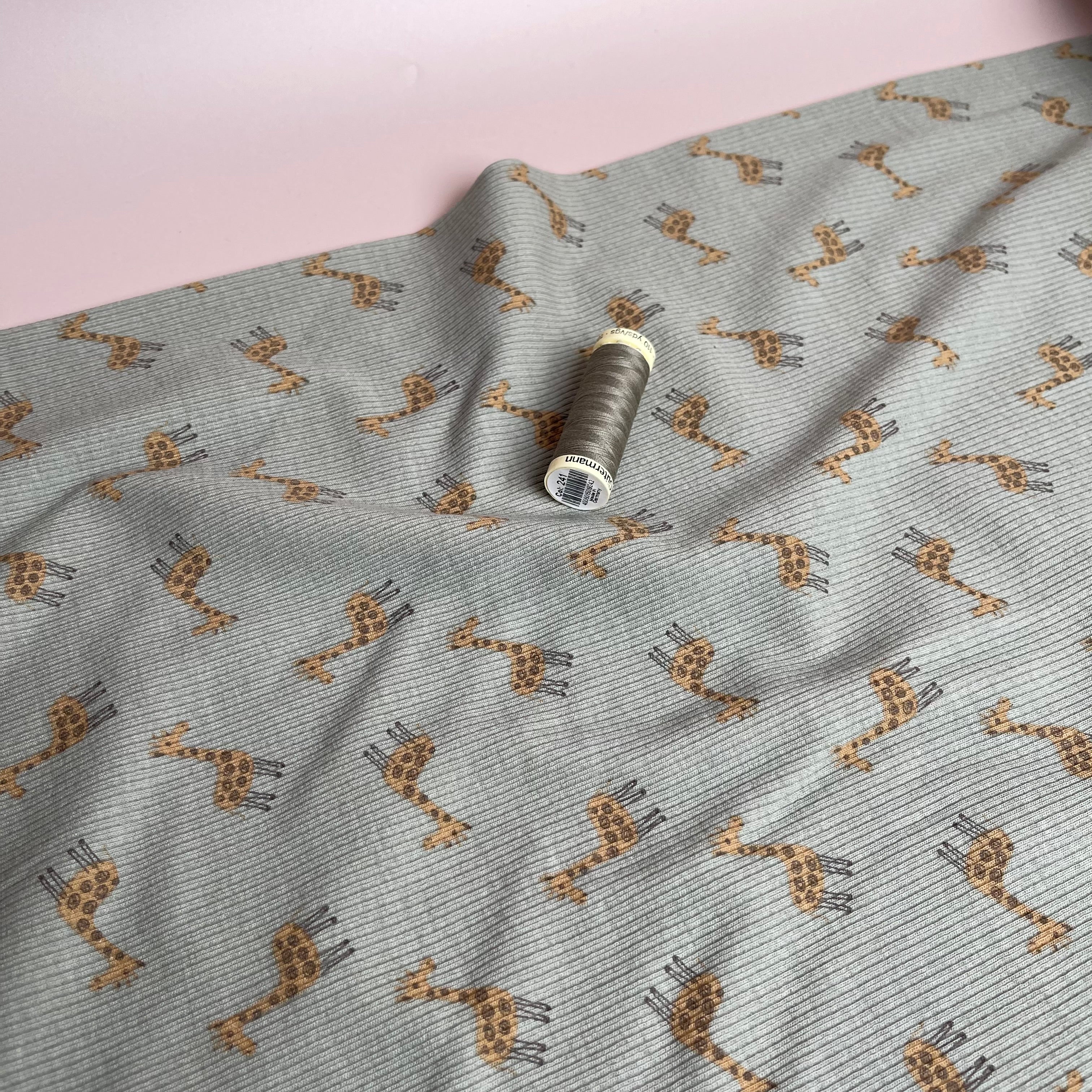 Cute Giraffes Cotton Ribbed Jersey in Olive