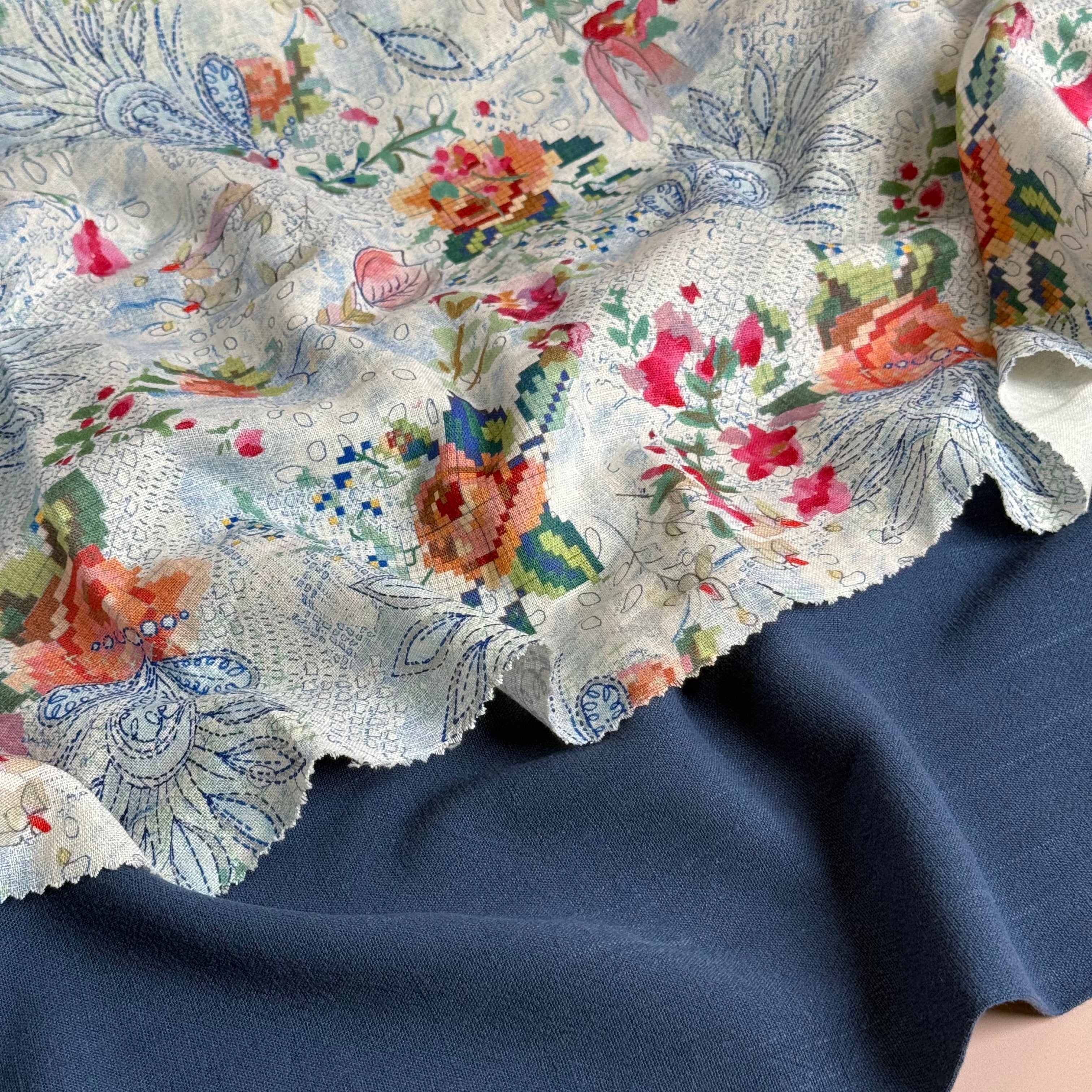Flow Sailor Blue Viscose Linen Blend Dress Fabric