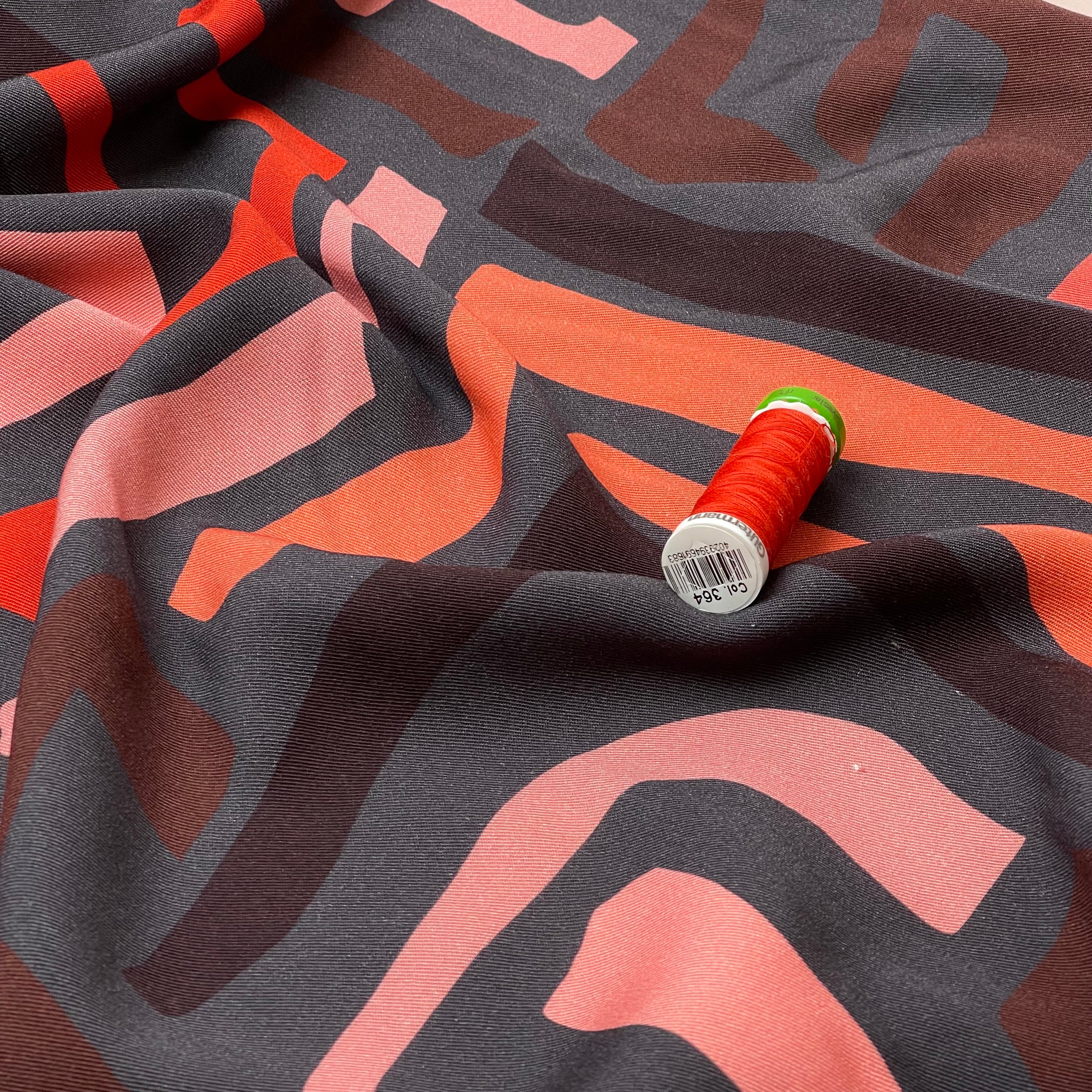 Light & Lush - Coral Pink Maze Viscose Twill Fabric