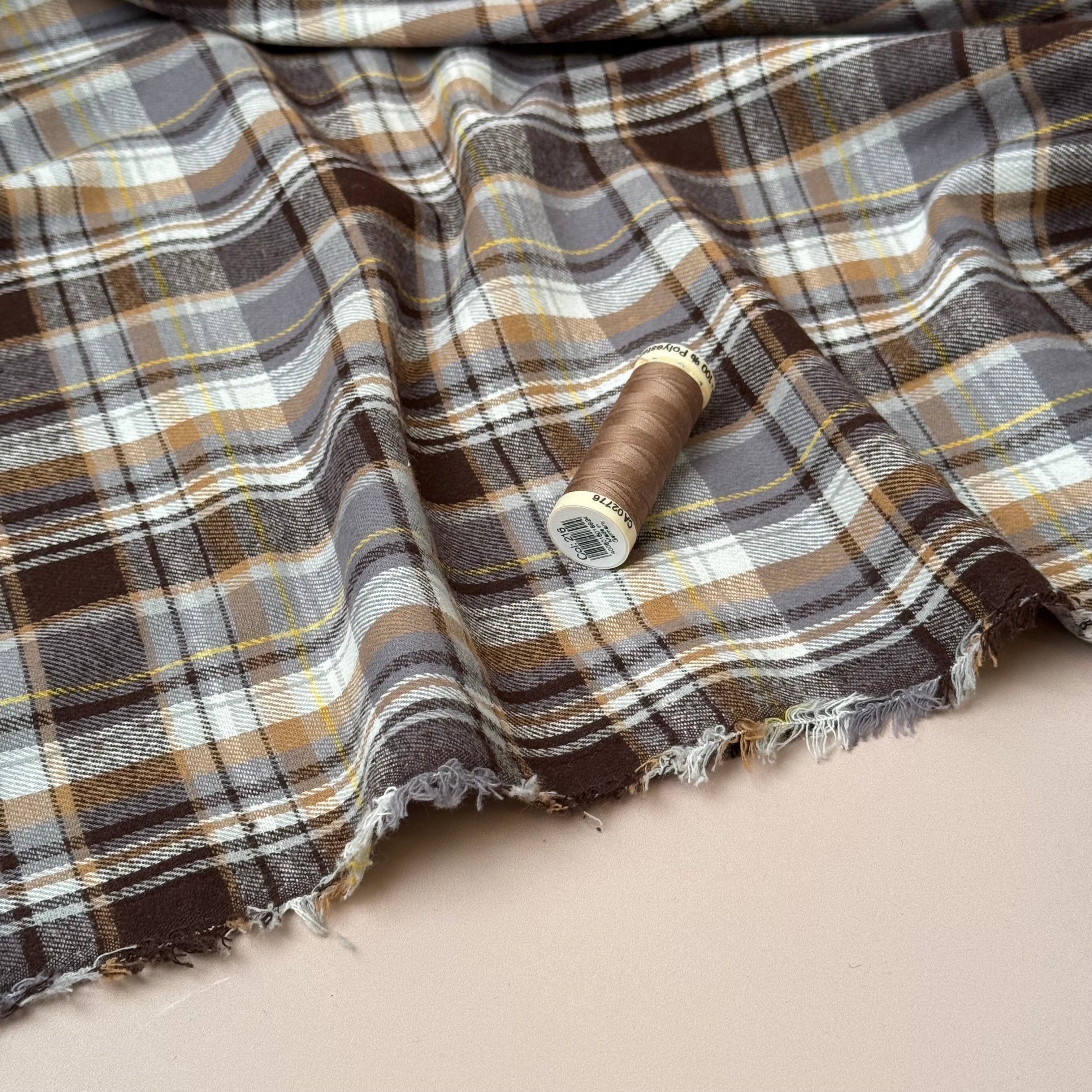 REMNANT 0.4 Metre - Plaid Brown Brushed Cotton Flannel