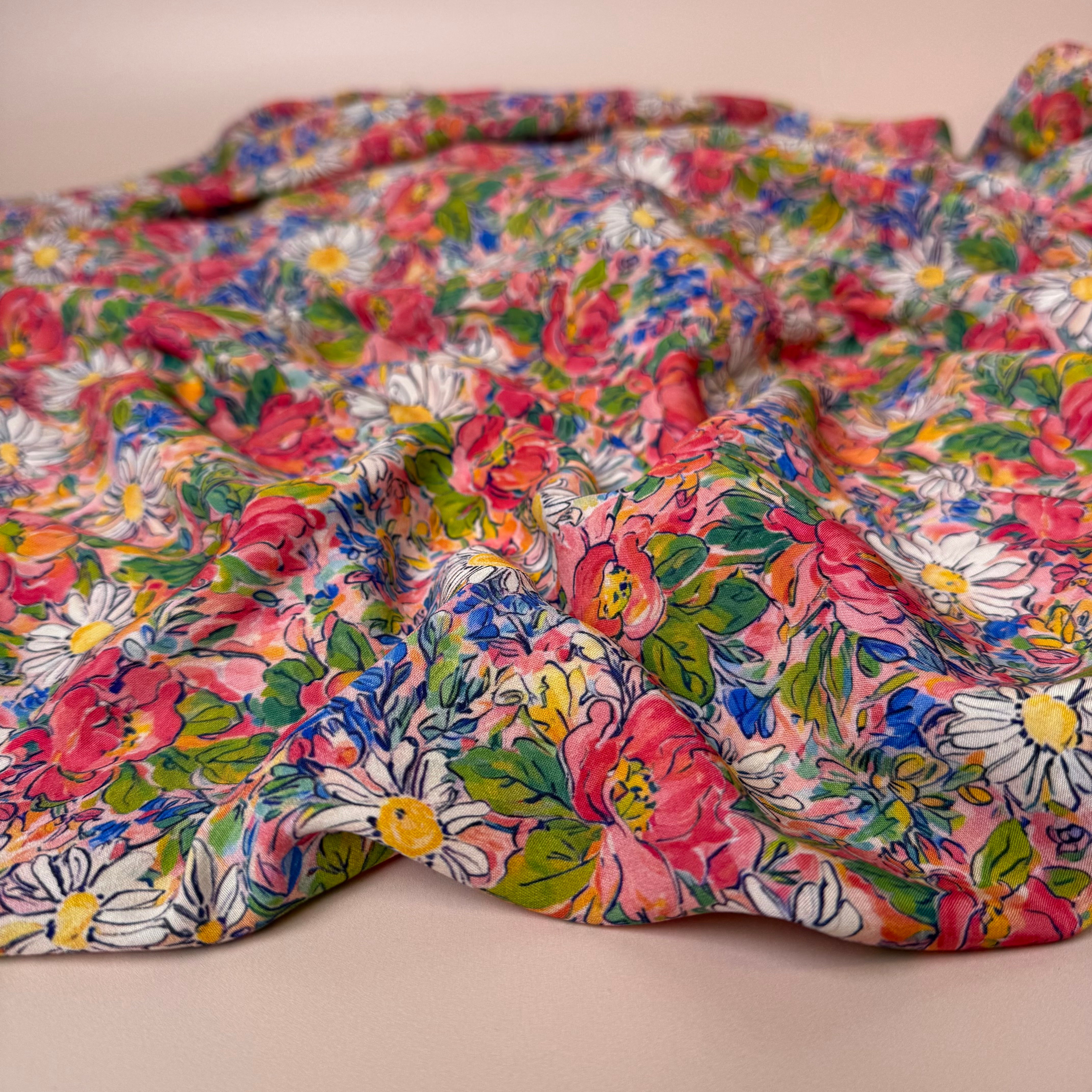 Daisies in Field LENZING™ ECOVERO™ Viscose Fabric