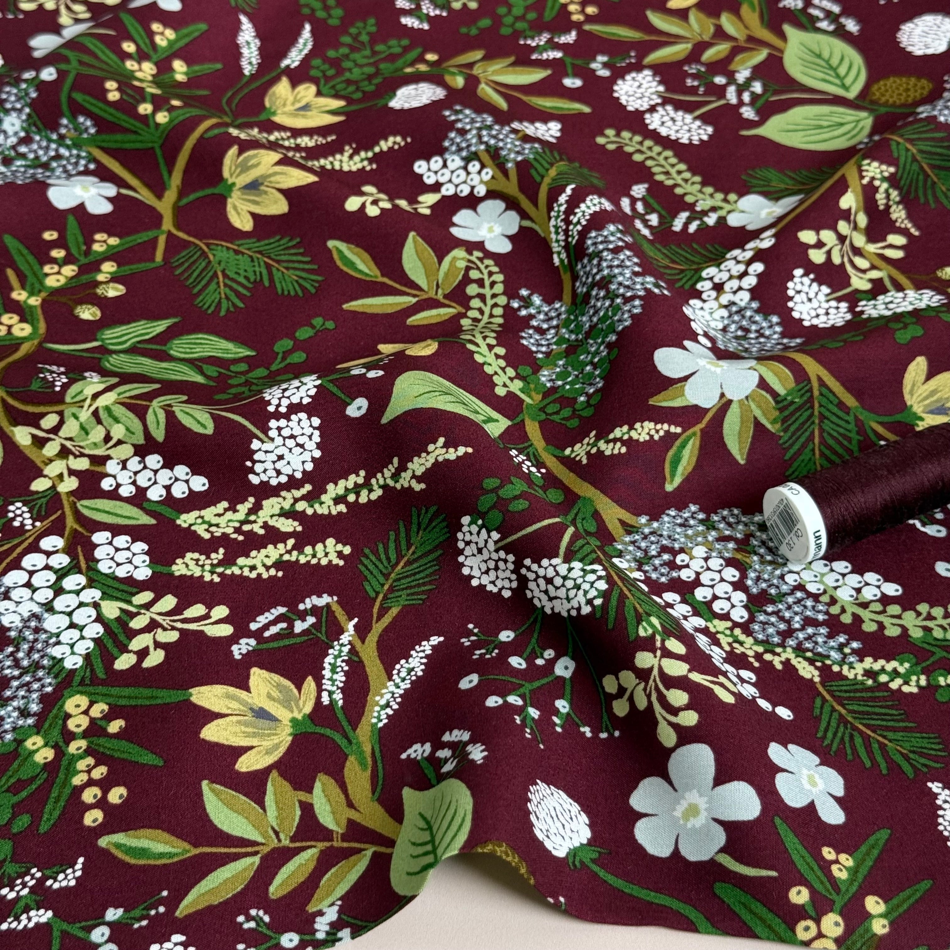 Rifle Paper Co - Juniper Forest in Burgundy Rayon from English Rose