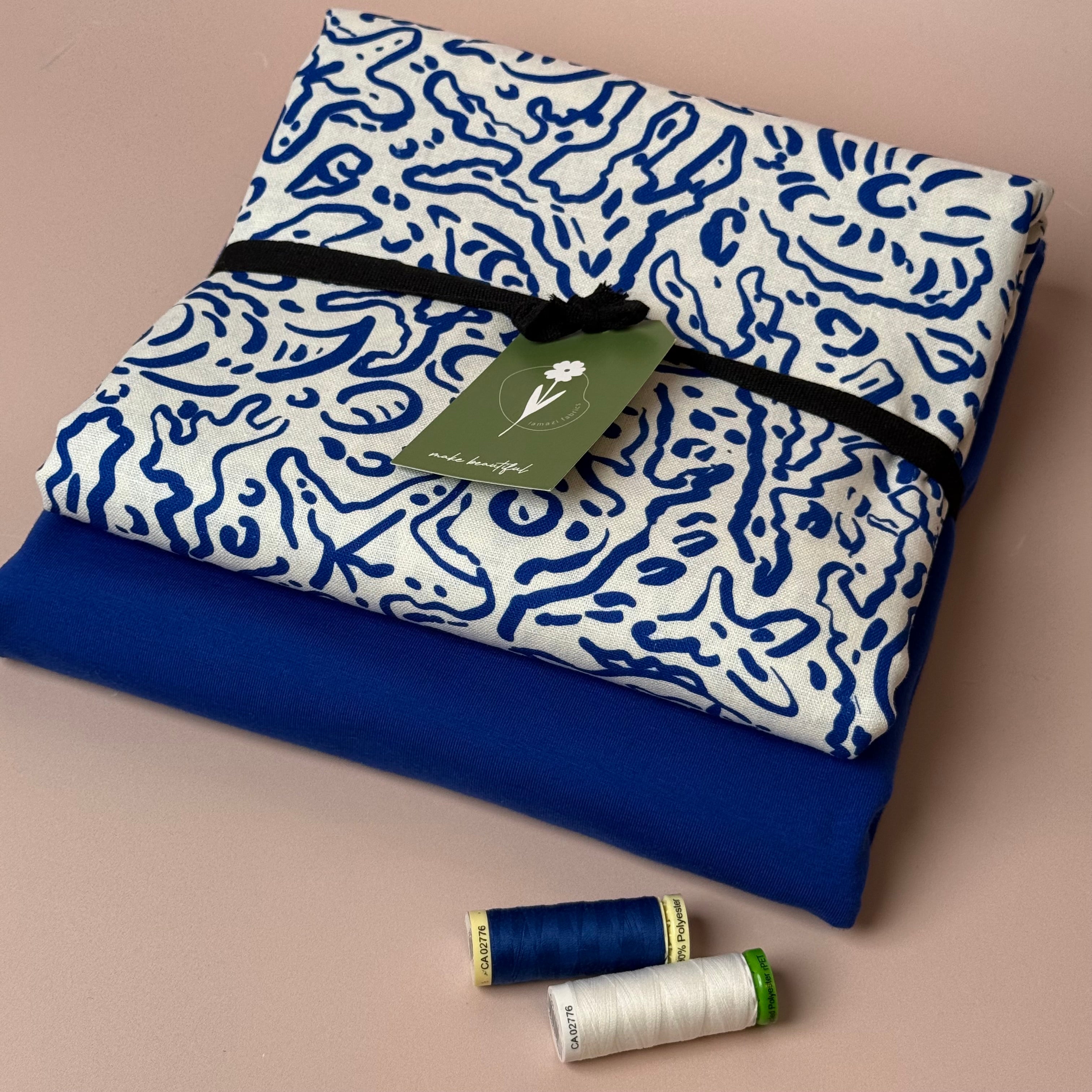 Make An Outfit Colour Bundle and Sewing Kit - Skyline Tee in Cotton Jersey and Spring Trousers in Sealife Linen