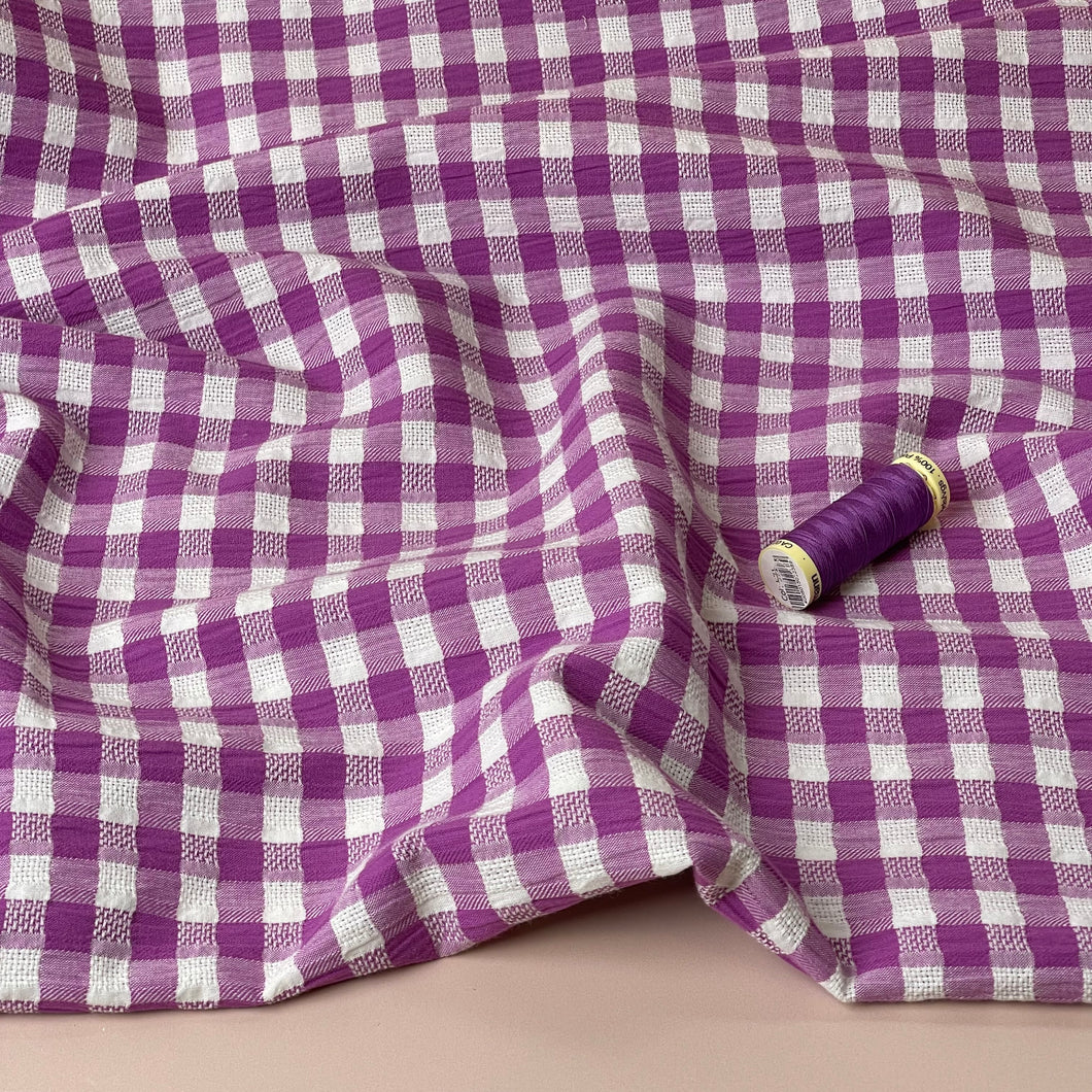 Cyclamen Gingham Cotton Seersucker Fabric