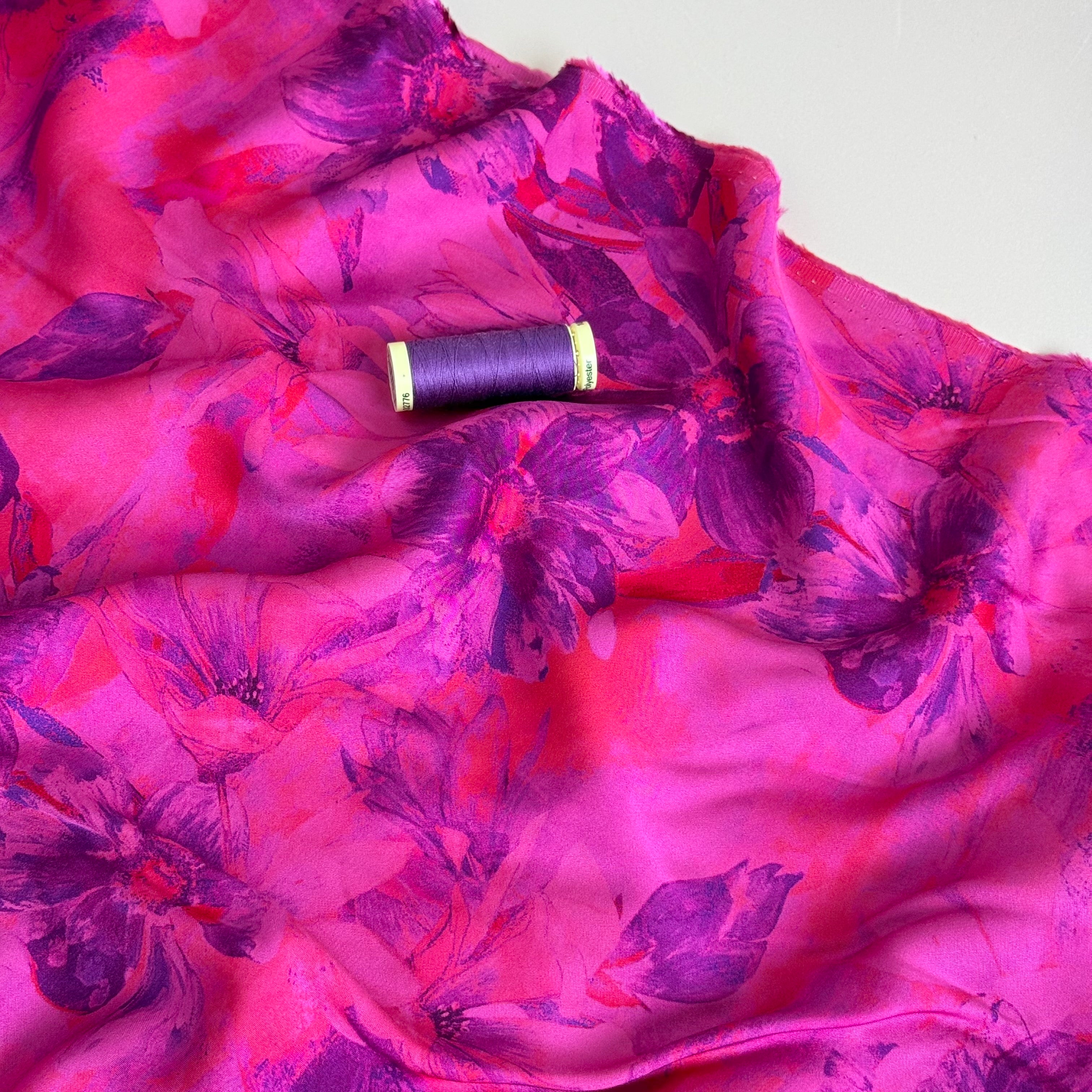Shadow Flowers Viscose Sateen Fabric