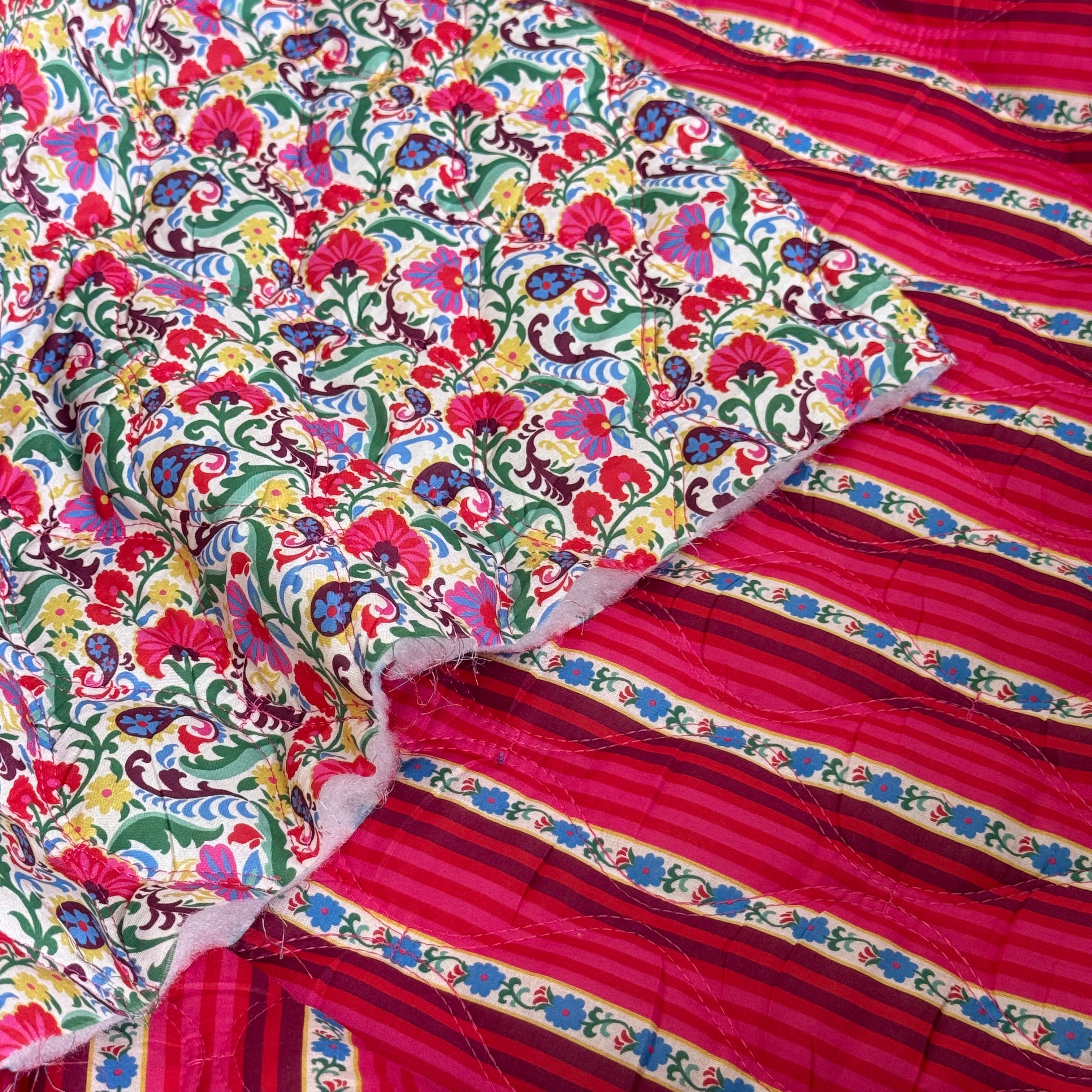 Paisley Flowers Red Quilted Cotton Fabric