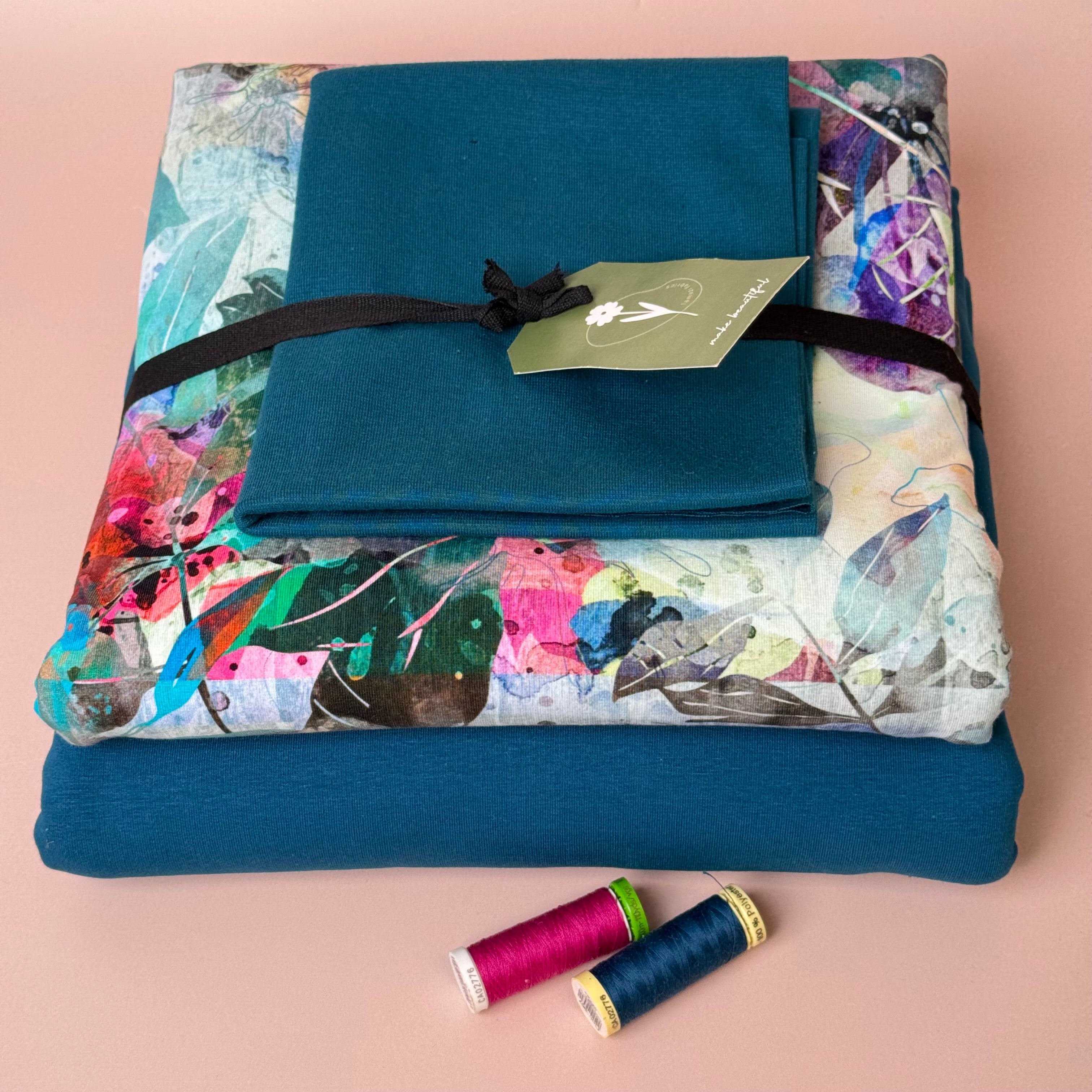 Make an Outfit Colour Bundle - Abstract Cotton Jersey with Sweatshirting & Ribbing