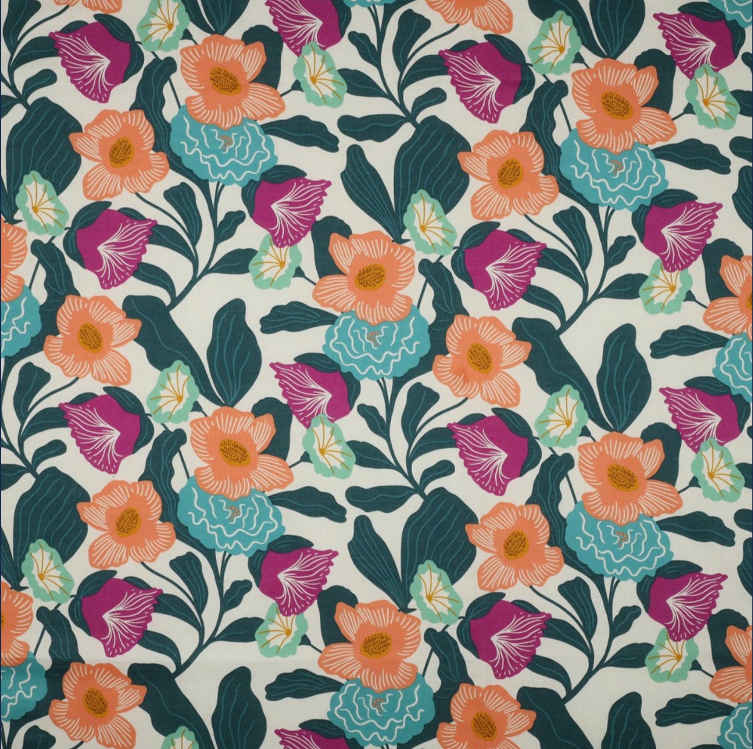 REMNANT 1.62 Metres - Nerida Hansen - London floral Ecru Cotton Voile Fabric