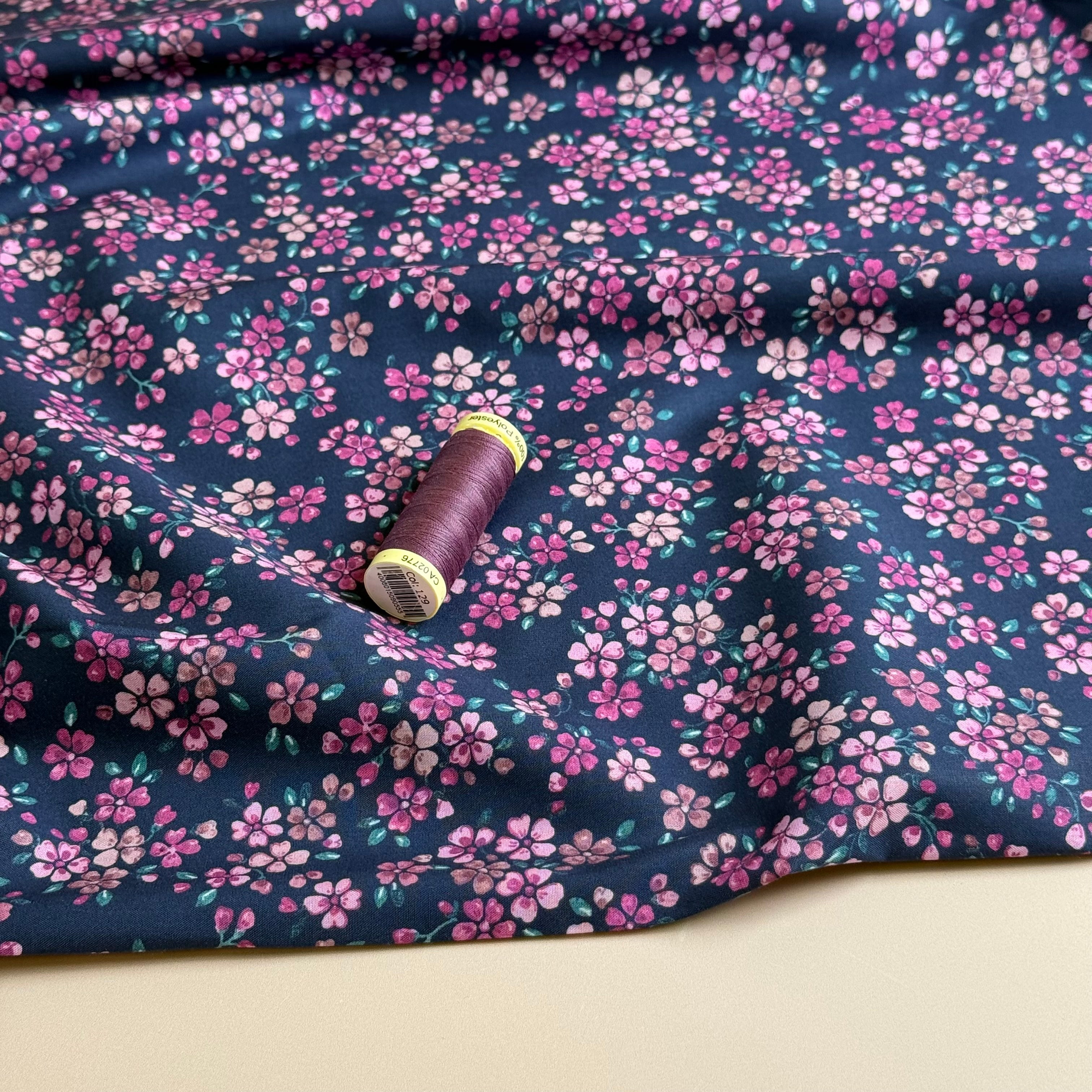 Ditsy Flowers on Navy Fine Cotton Poplin Fabric