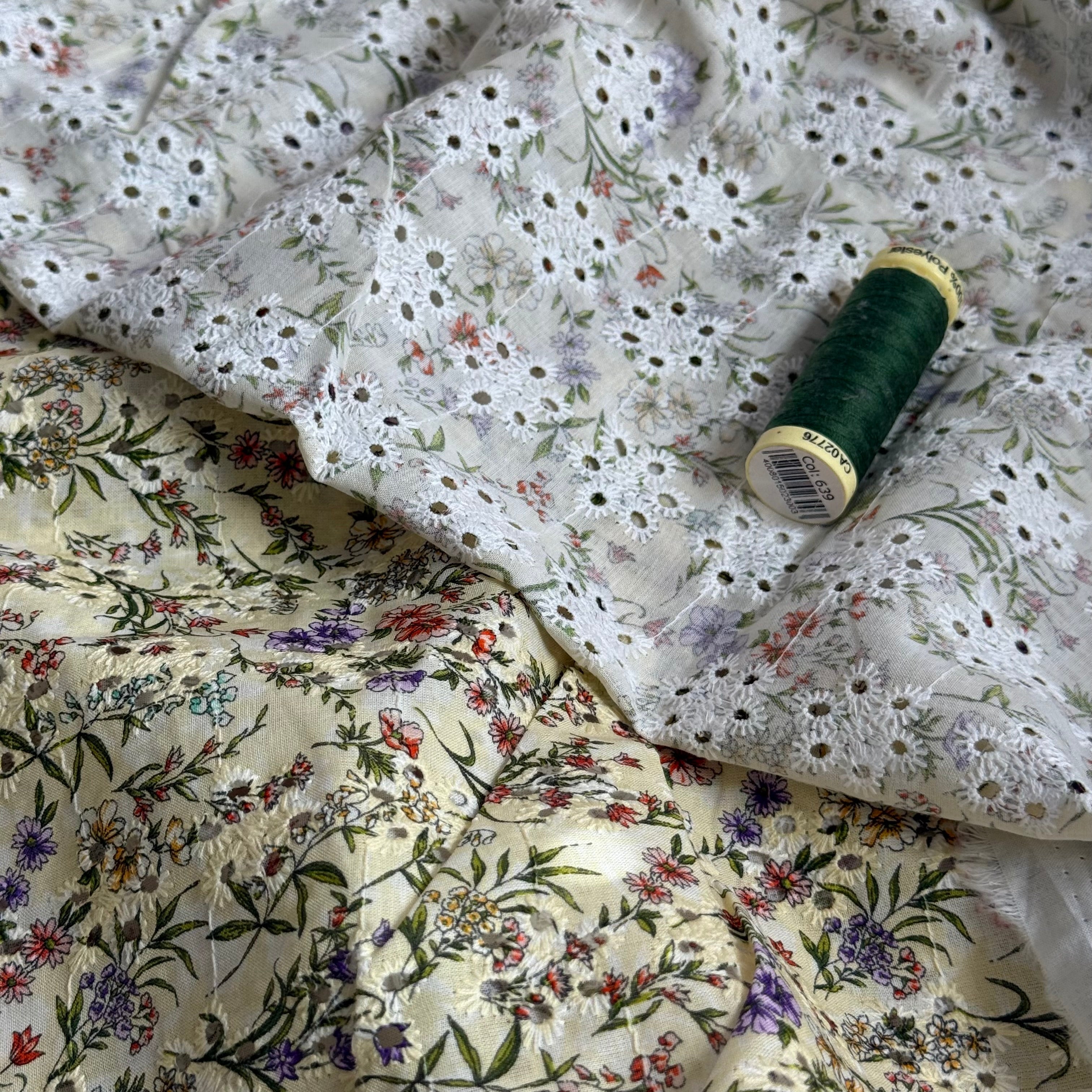 Ditsy Meadow on Embroidered Cotton Voile Fabric