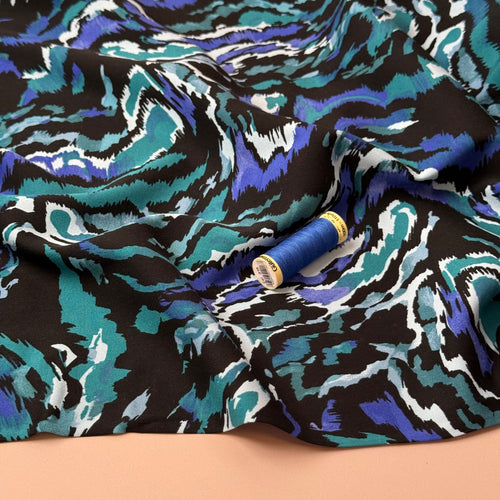 Rosella Teal Waves Viscose Twill with Stretch