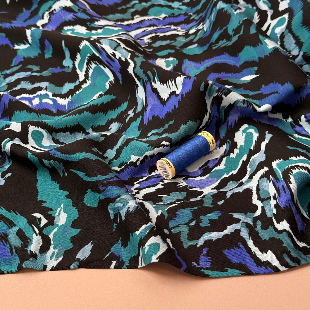 Rosella Teal Waves Viscose Twill with Stretch