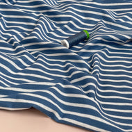 Ex-Designer Deadstock - Italian Linen Cotton blend jersey in Denim Blue & White Stripes