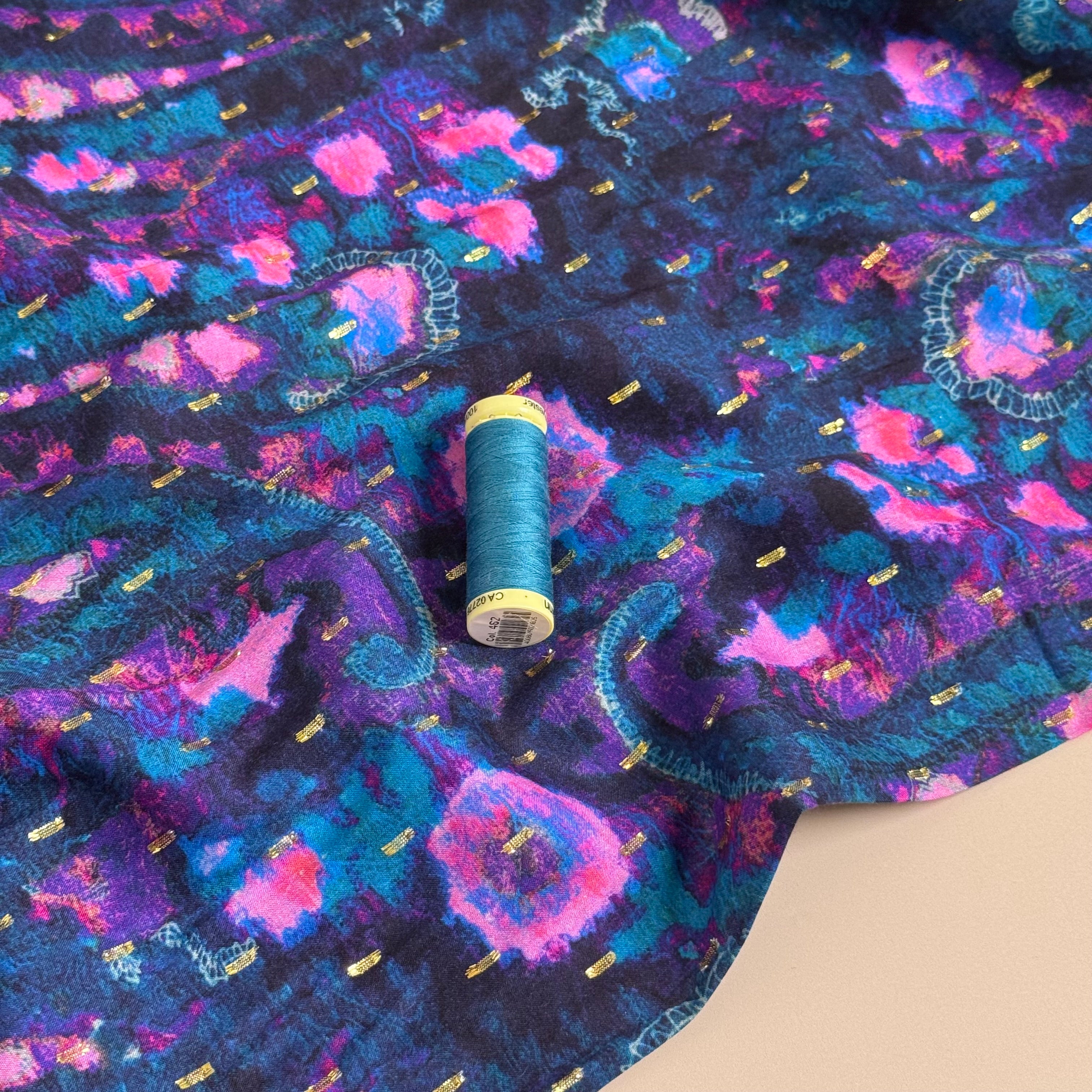 Navy Paisley with Lurex Viscose Fabric