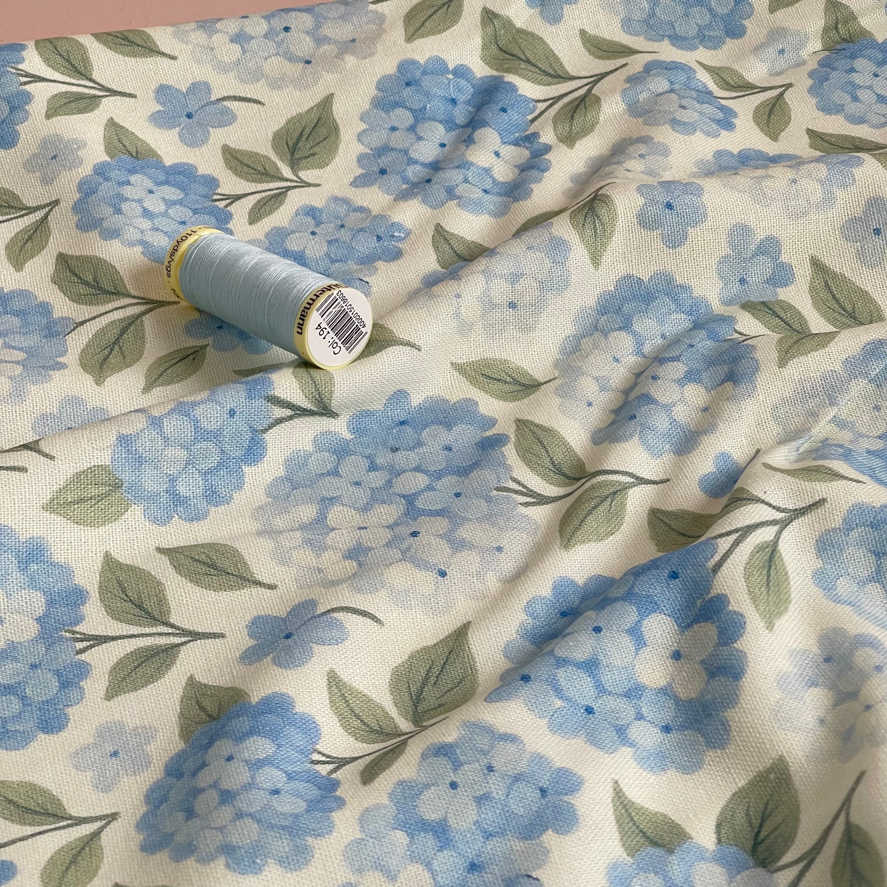 Hydrangea Flowers Viscose Linen Fabric