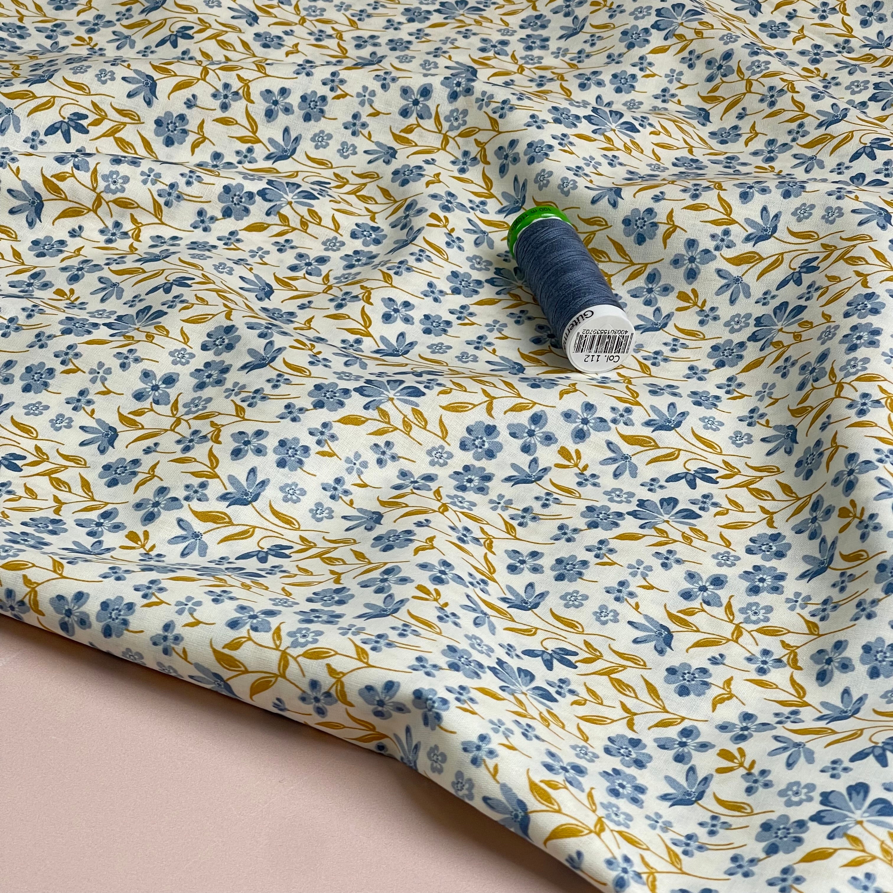 Blue Flowers Fine Cotton Poplin Fabric