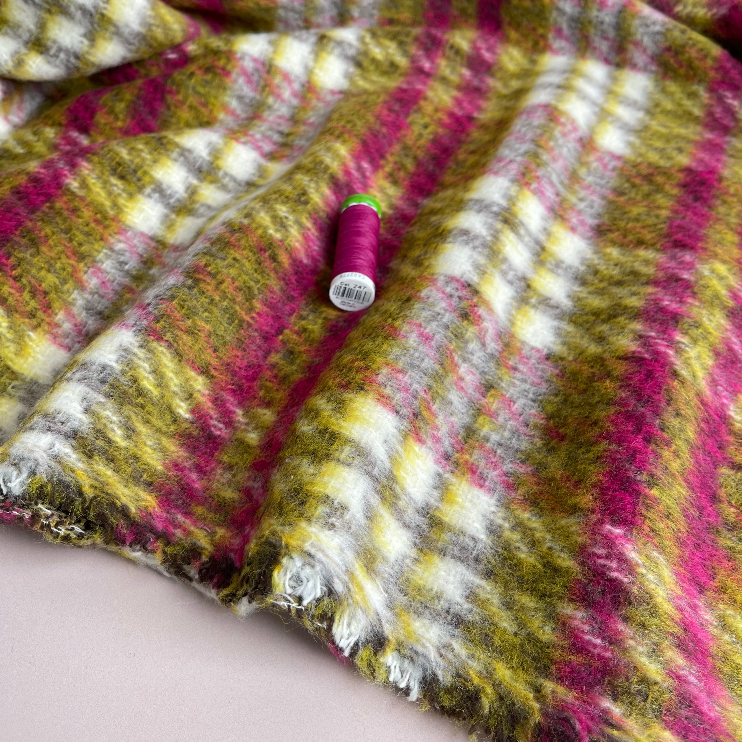 Kirstie in Green and Pink Checked Wool & Cotton Blend Coat Fabric