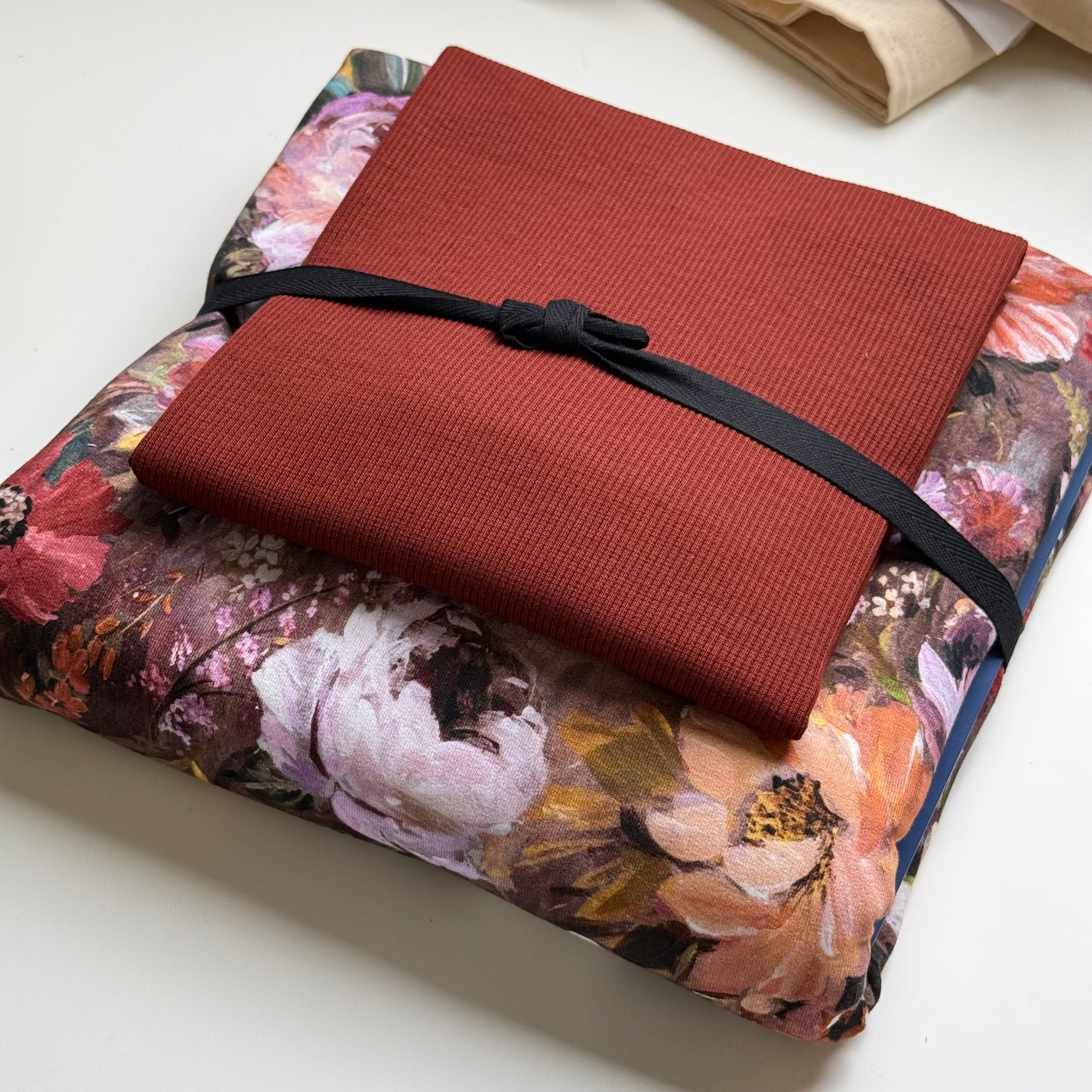 Autumn Bouquet Brown Cotton French Terry Fabric