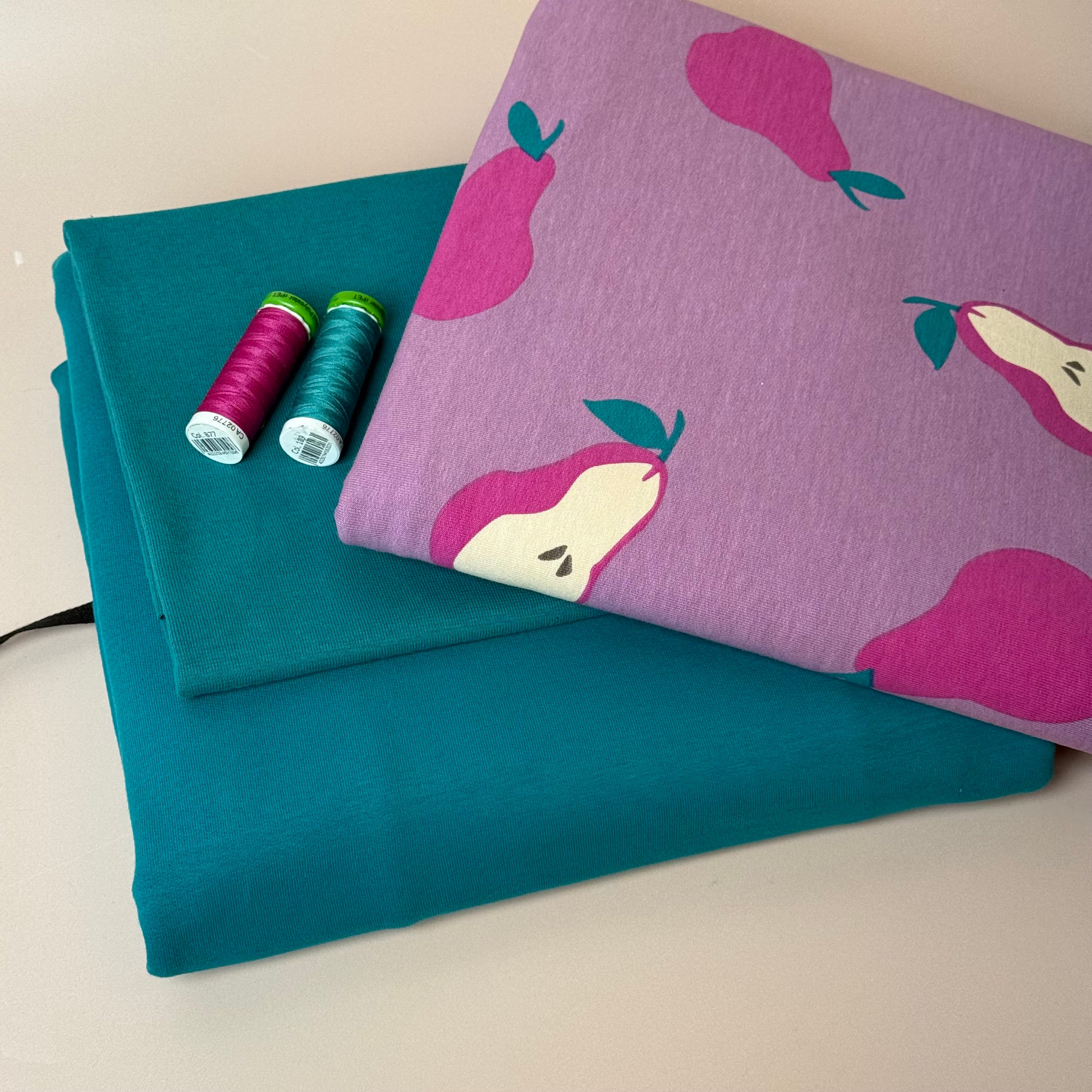 Make an Outfit Colour Bundle - Pink Pears & Plain Cotton Sweat-shirting with Ribbing