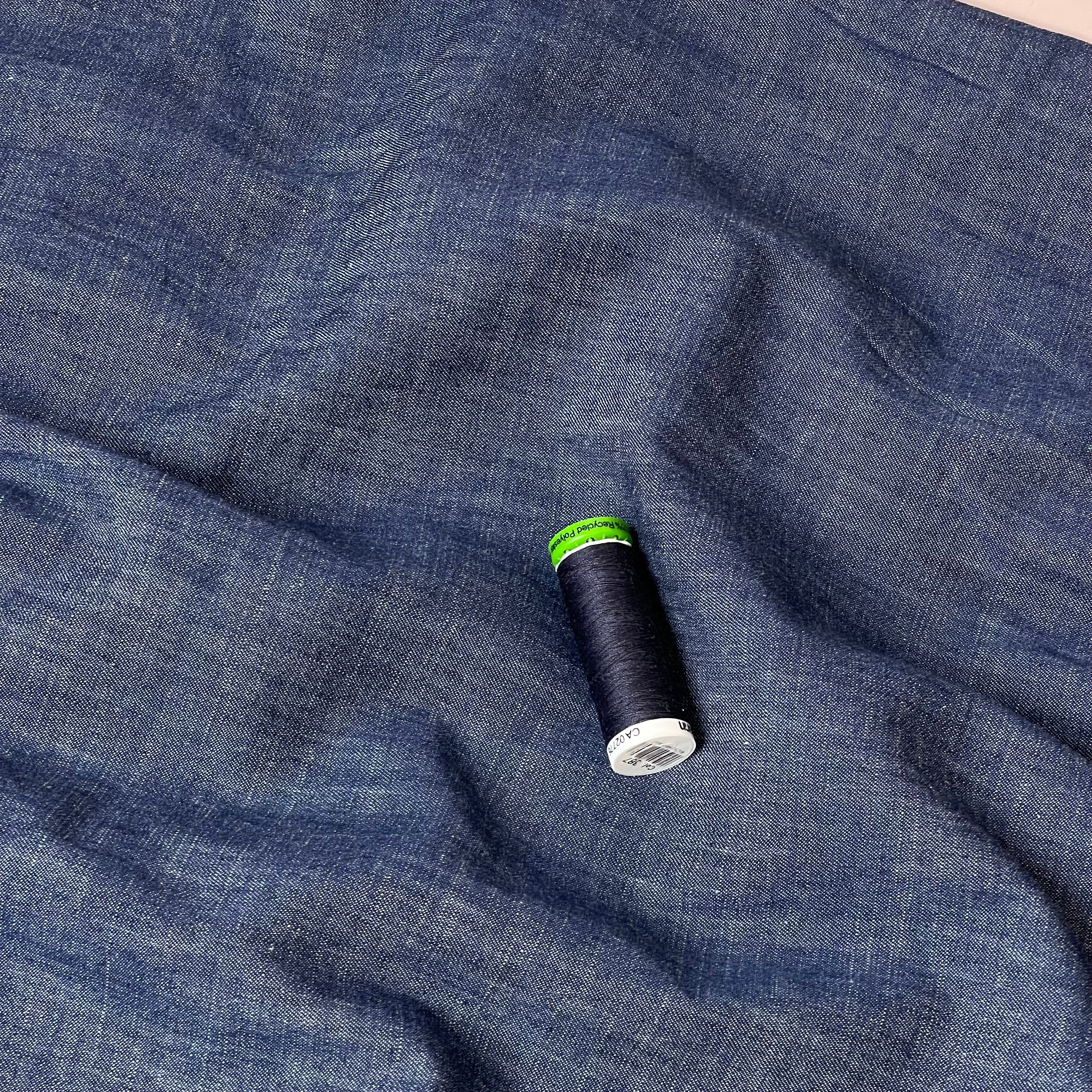 REMNANT 1.16 Metres - Dark Blue Denim Slub Fabric
